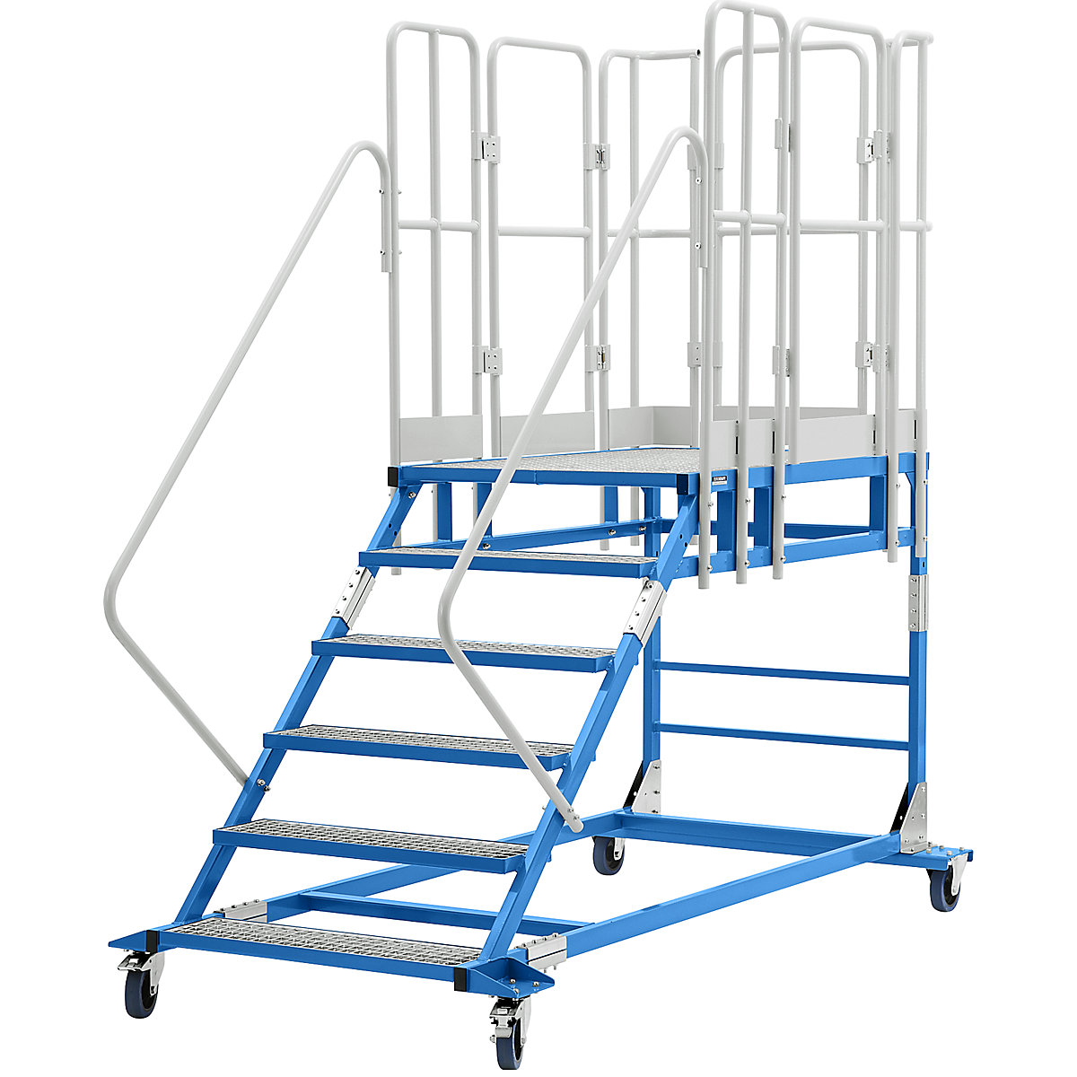 Scară cu platformă XXL – eurokraft pro, cu inserții din grătar tip grilaj, dimensiune platformă 810 x 1250 mm, 6 trepte-0
