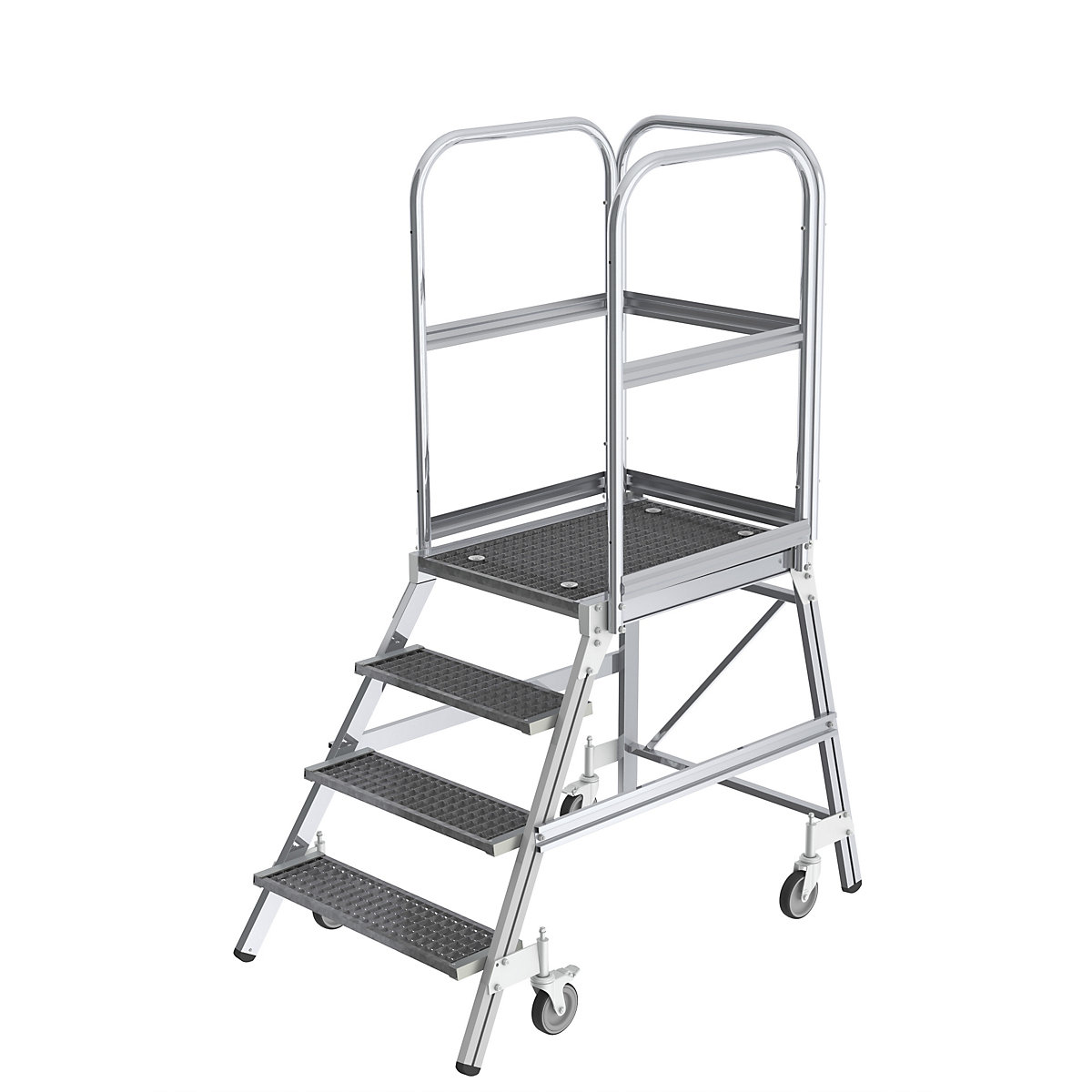 Scară cu podest, cu urcare pe o parte – MUNK, platformă și trepte din grilaj metalic, 4 trepte incl. platformă-0