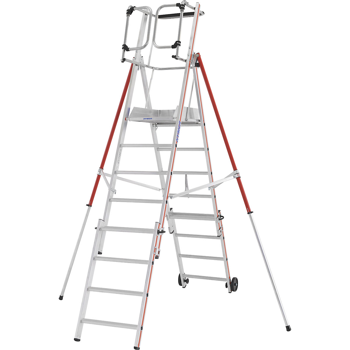 Scară din aluminiu cu platformă – HYMER, model telescopic, 5 – 8 fuscei incl. platformă-0
