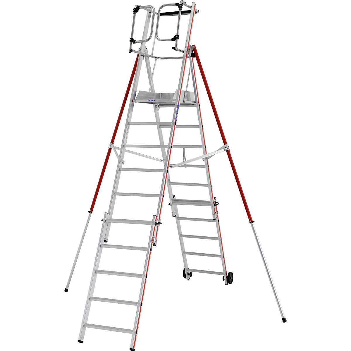 Scară din aluminiu cu platformă – HYMER, model telescopic, 6 – 10 fuscei incl. platformă-0