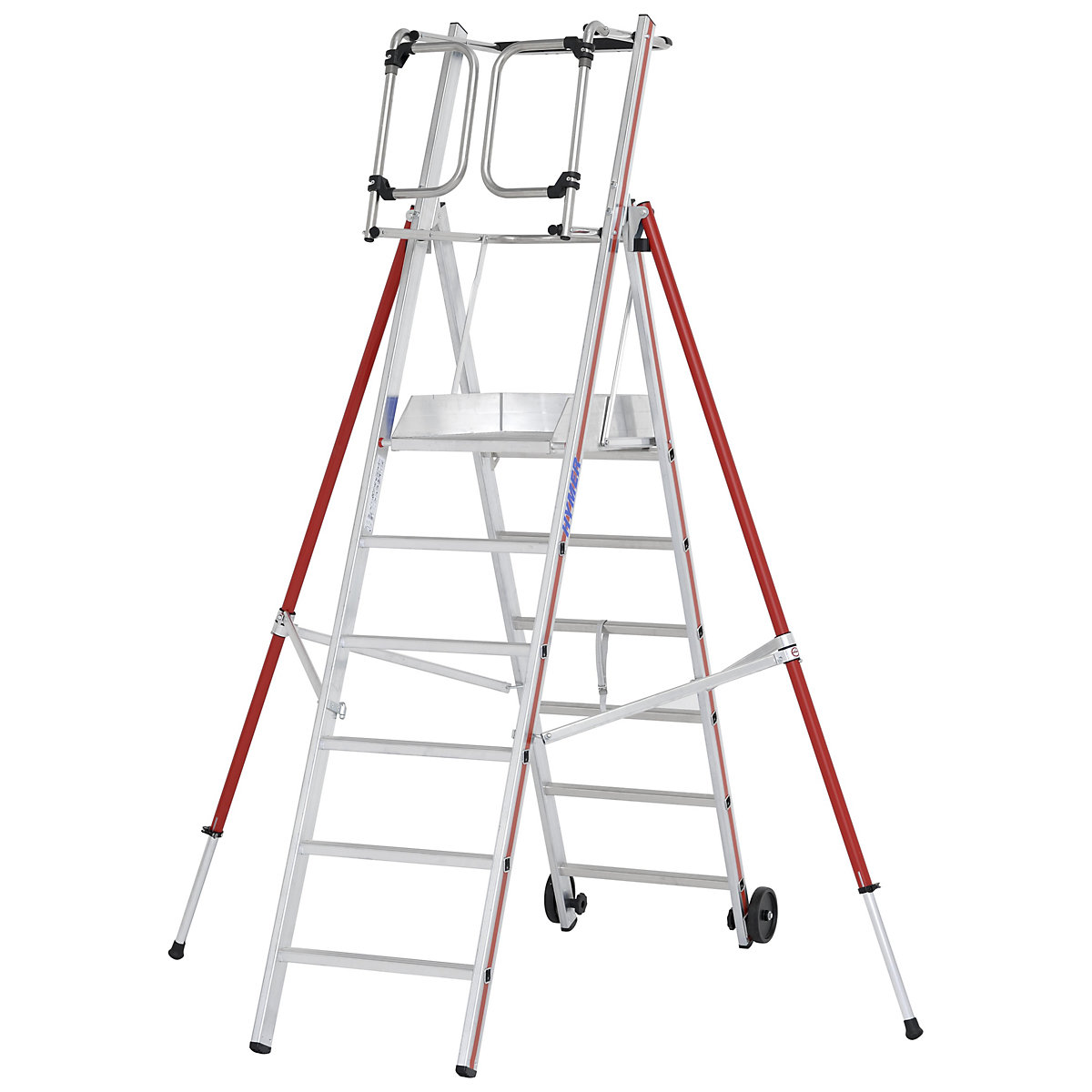 Scară din aluminiu cu platformă – HYMER, model standard, 6 fuscei incl. platformă-0