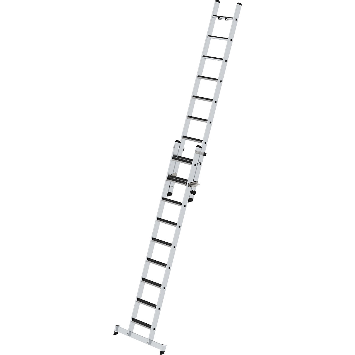 Scară extensibilă cu trepte, cu 2 tronsoane – MUNK, traversă nivello® și strat de acoperire clip-step, 18 trepte-0