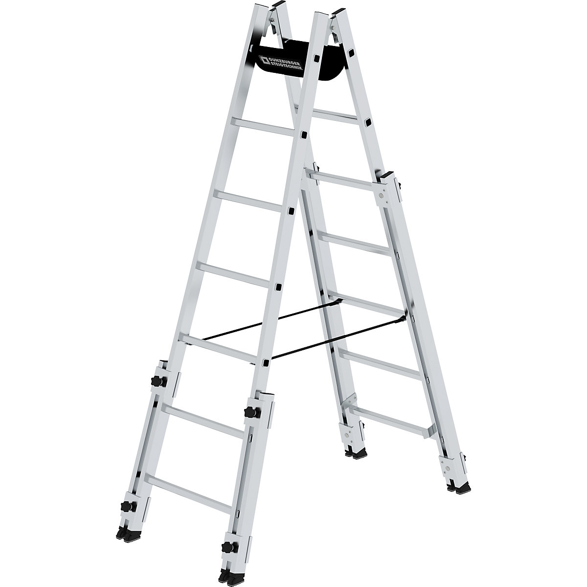 Scară dublă cu fuscei din aluminiu – MUNK, pentru transport pe scări, 2 x 7 fuscei-0