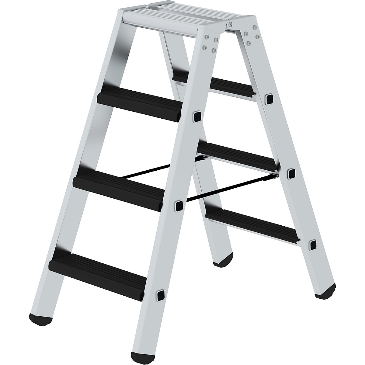 Scară dublă cu trepte, cu urcare pe ambele părți – eurokraft pro, model tapițat, 2 x 4 trepte-0
