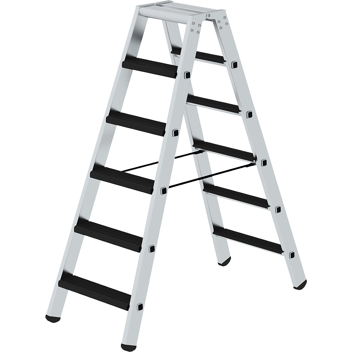 Scară dublă cu trepte, cu urcare pe ambele părți – eurokraft pro, model tapițat, 2 x 6 trepte-0