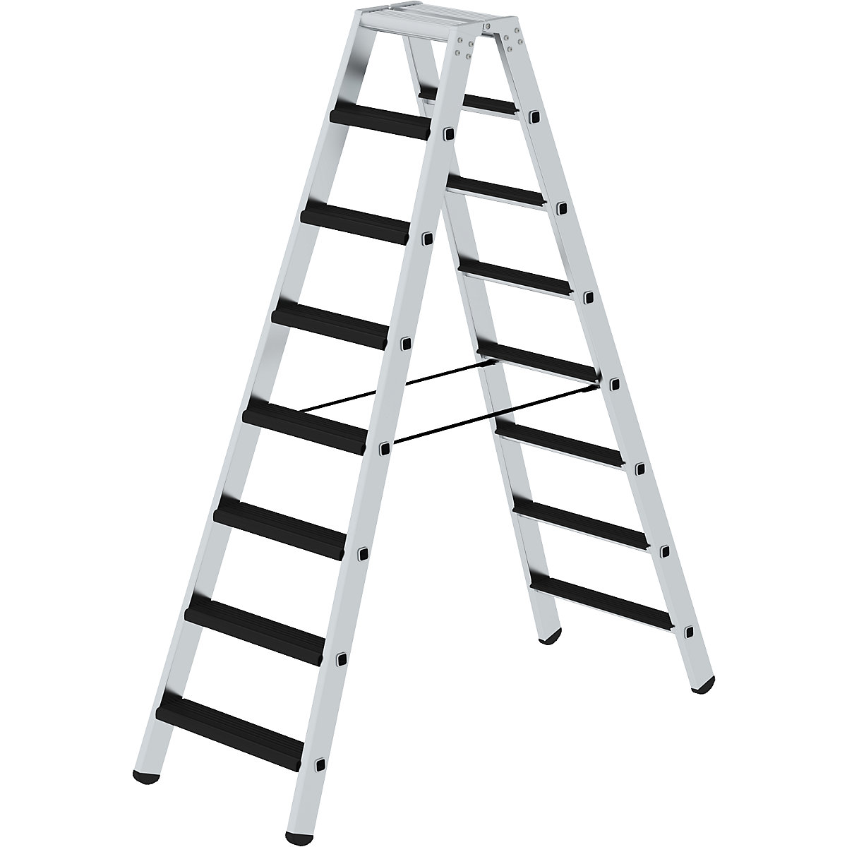 Scară dublă cu trepte, cu urcare pe ambele părți – eurokraft pro, model tapițat, 2 x 8 trepte-0