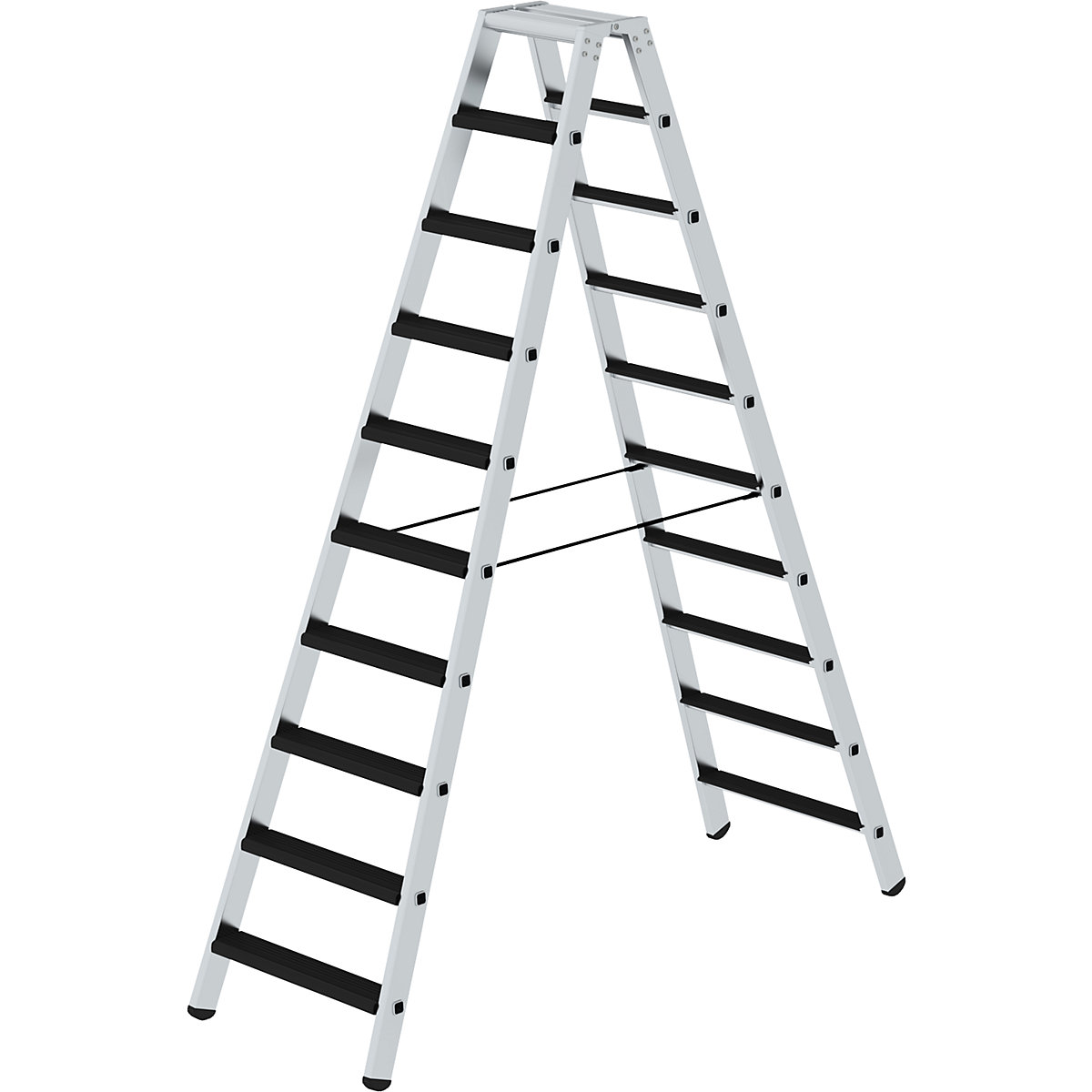 Scară dublă cu trepte, cu urcare pe ambele părți – eurokraft pro, model tapițat, 2 x 10 trepte-0