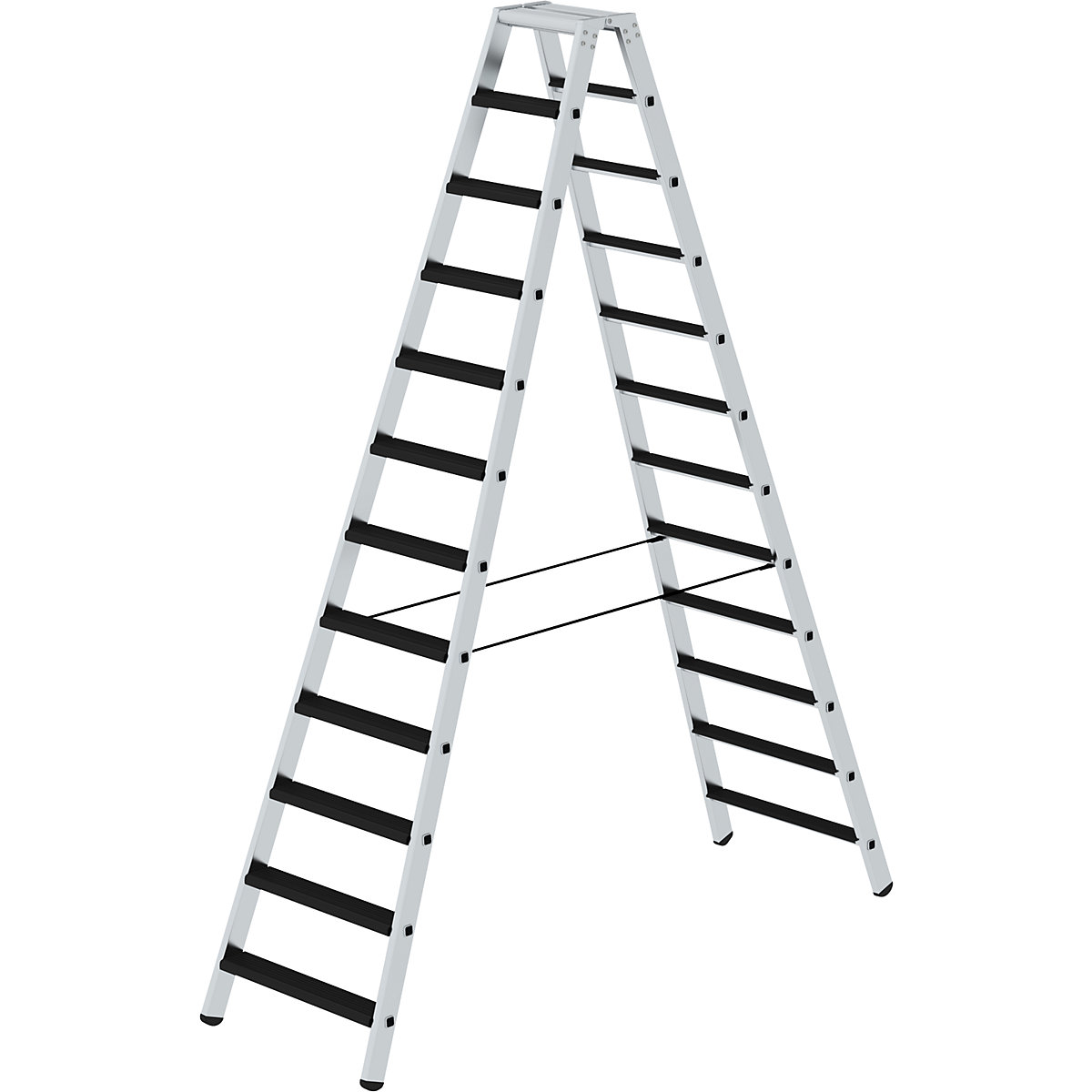 Scară dublă cu trepte, cu urcare pe ambele părți – eurokraft pro, model tapițat, 2 x 12 trepte-0