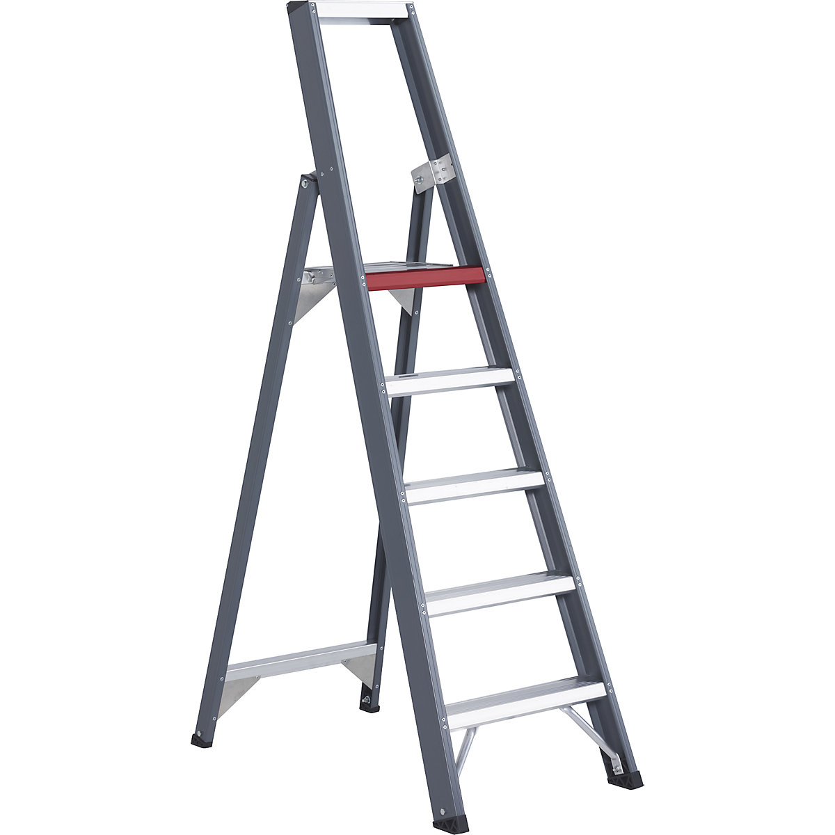 Scară dublă cu trepte, din aluminiu, cu acces pe o singură parte – Altrex, cu tavă de depozitare, 5 trepte, înălțime de lucru 3200 mm-0