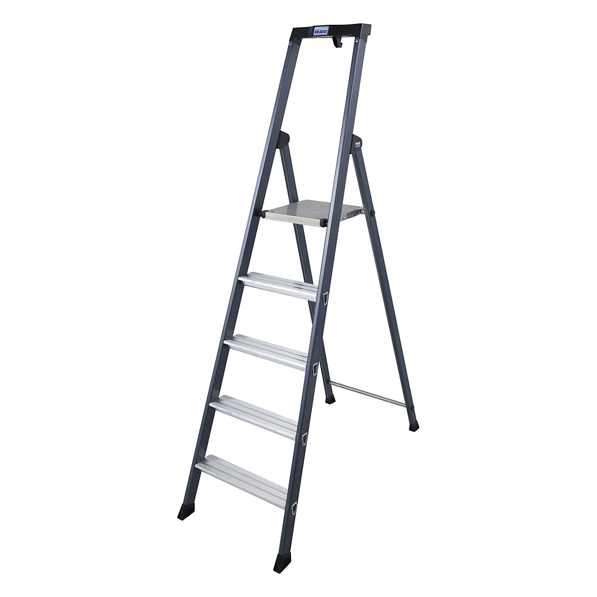 Scară dublă cu trepte, din aluminiu – KRAUSE, eloxată, 5 trepte-0