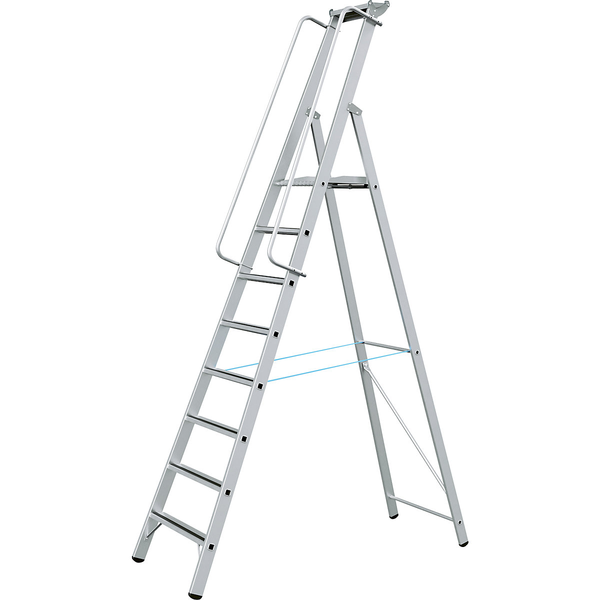 Scară dublă din aluminiu cu platformă mare – ZARGES, cu mână curentă pe ambele părți pentru montaj individual, 8 trepte-0