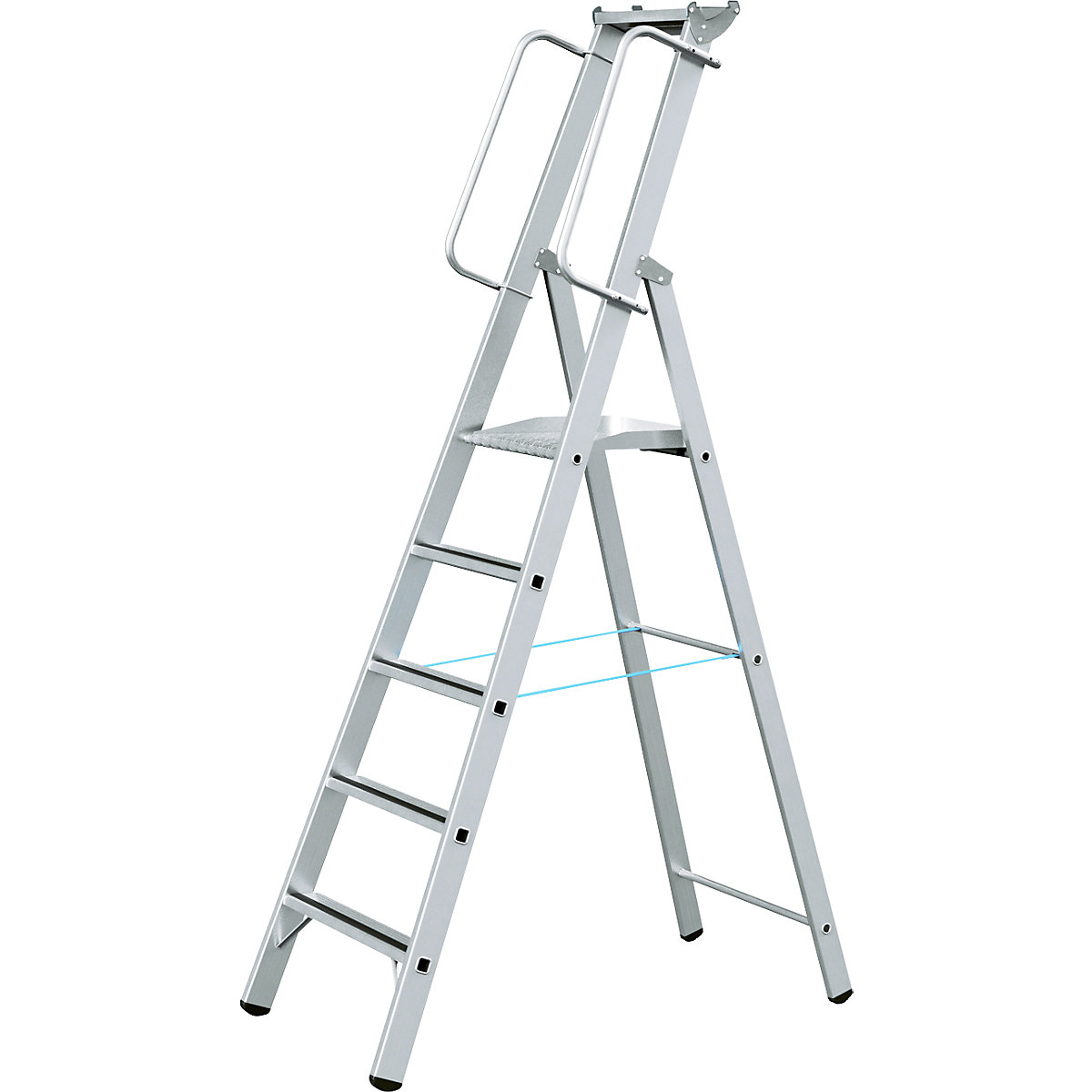 Scară dublă din aluminiu cu platformă mare – ZARGES, cu mână curentă pe ambele părți pentru montaj individual, 5 trepte-0