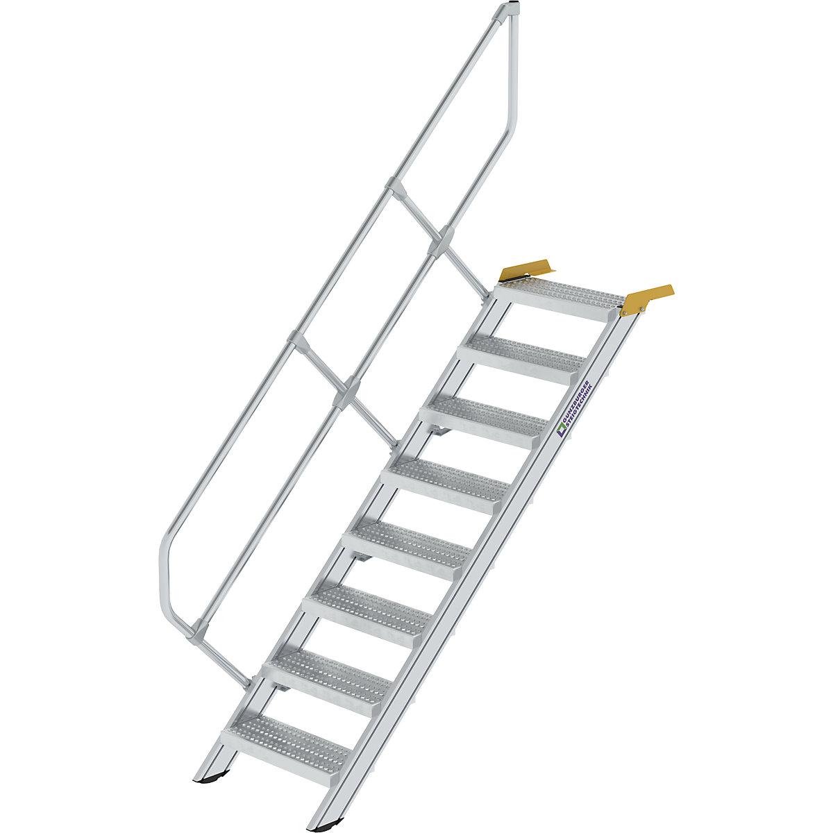 Scară industrială – MUNK, trepte din tablă perforată de oțel, lățimea treptelor 600 mm, 8 trepte-0
