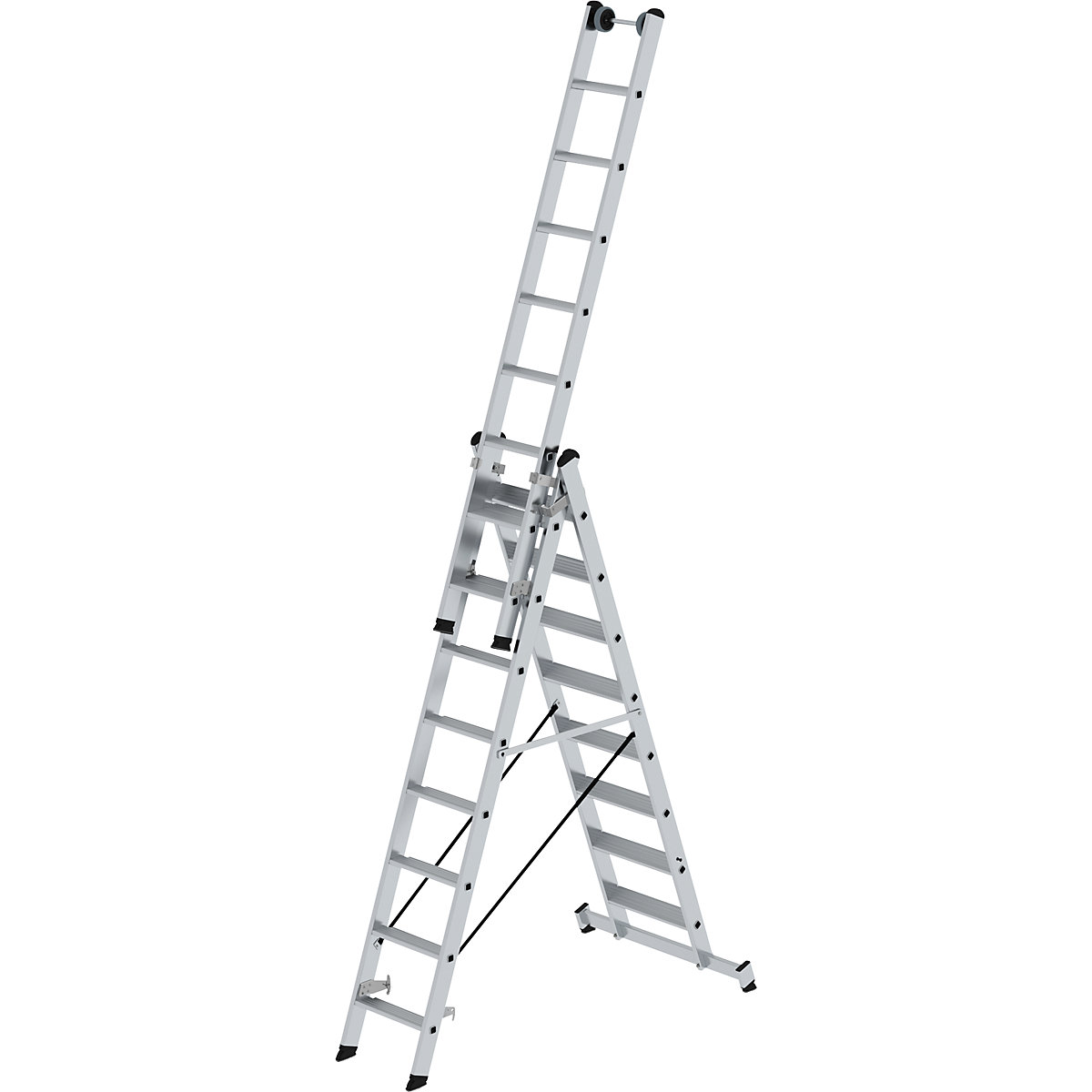 Scară multifuncțională cu trepte – MUNK, 3 tronsoane, cu traversă, 3 x 8 trepte-0