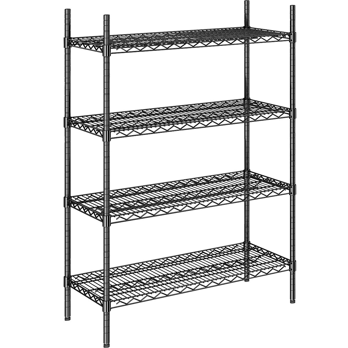 Scaffale a griglia in filo d'acciaio, nero, portata ripiani 250 kg, largh. x prof. 910 x 460 mm, scaffale portante, altezza 1370 mm, 4 ripiani-0