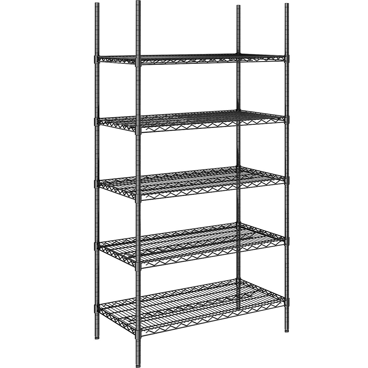 Scaffale a griglia in filo d'acciaio, nero, portata ripiani 250 kg, largh. x prof. 910 x 610 mm, scaffale portante, altezza 1880 mm, 5 ripiani-0