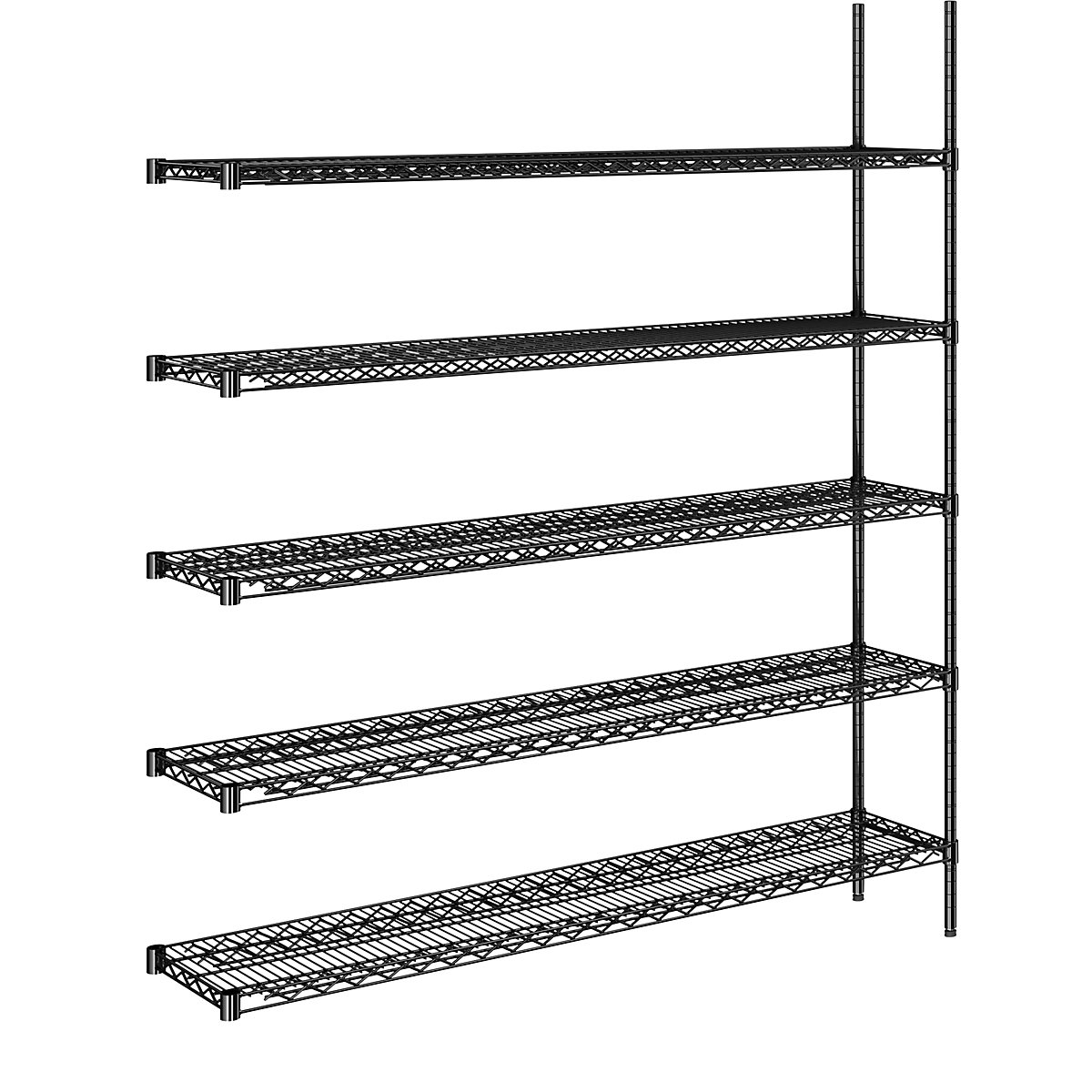 Scaffale a griglia in filo d'acciaio, nero, portata ripiani 250 kg, largh. x prof. 1520 x 360 mm, scaffale aggiuntivo, altezza 1880 mm, 5 ripiani-0