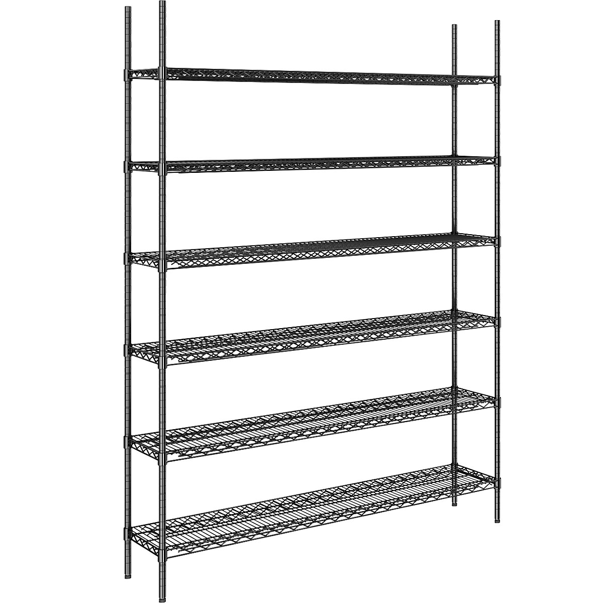 Scaffale a griglia in filo d'acciaio, nero, portata ripiani 250 kg, largh. x prof. 1520 x 360 mm, scaffale portante, altezza 2180 mm, 6 ripiani-0