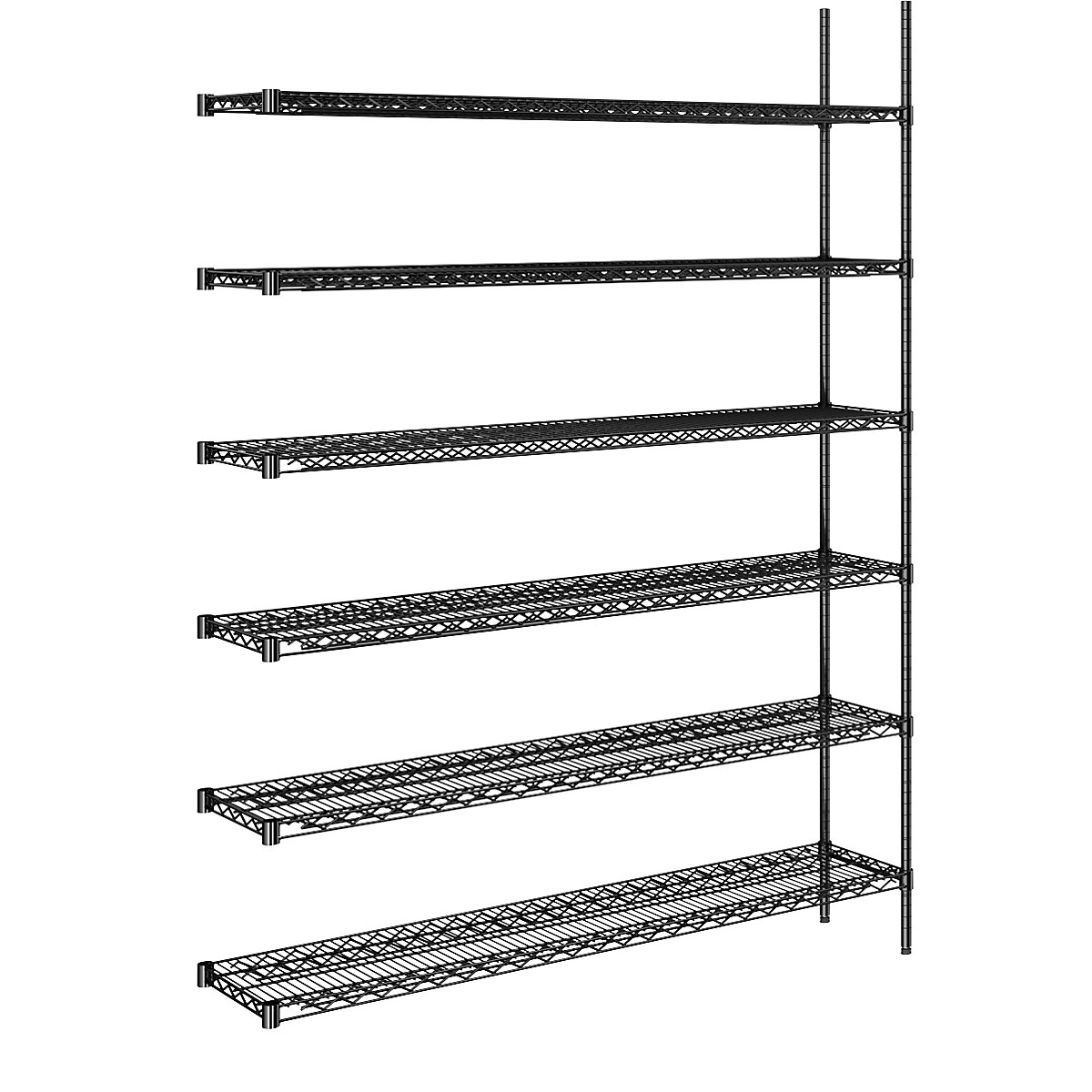 Scaffale a griglia in filo d'acciaio, nero, portata ripiani 250 kg, largh. x prof. 1520 x 360 mm, scaffale aggiuntivo, altezza 2180 mm, 6 ripiani-0