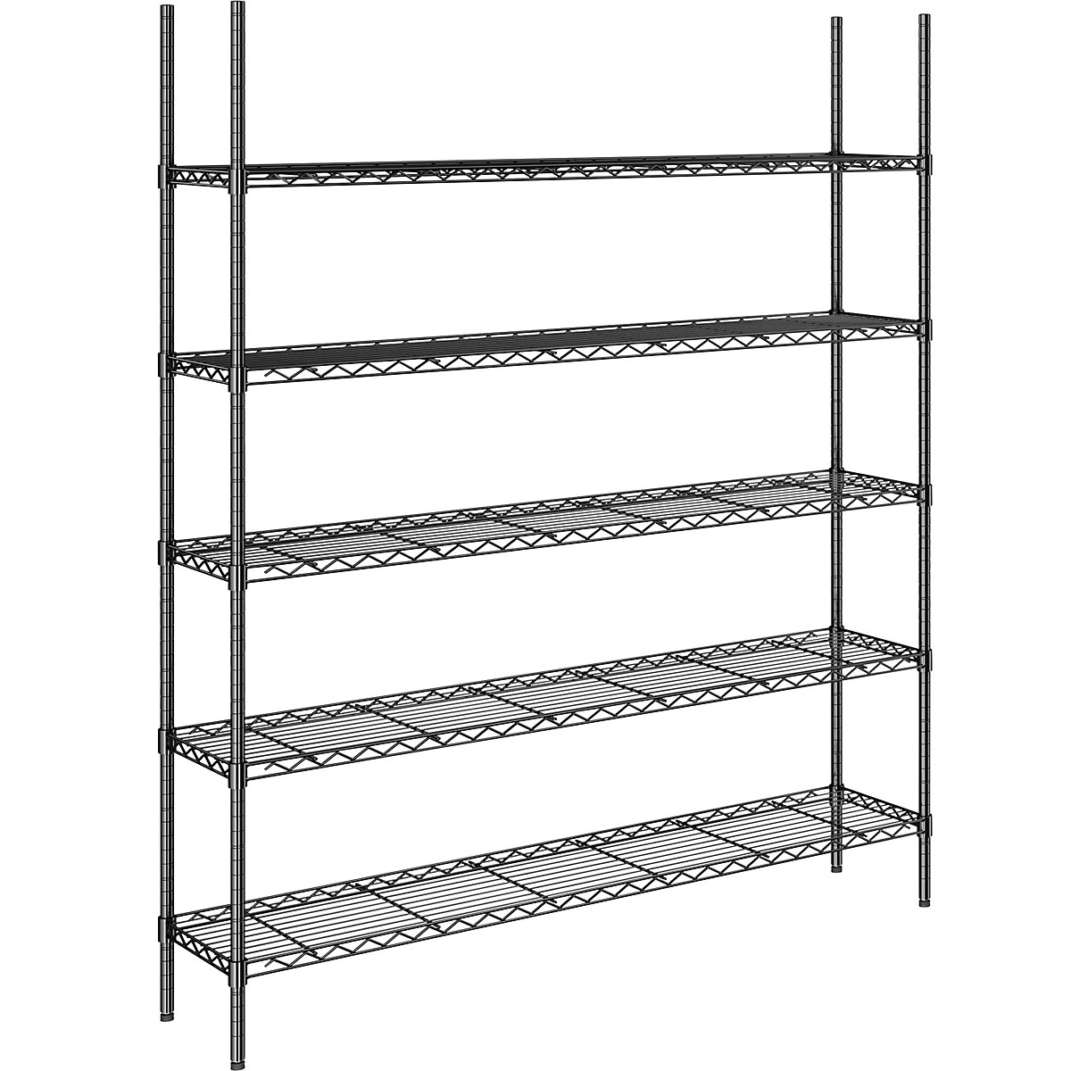 Scaffale a griglia in filo d'acciaio, nero, portata ripiani 100 kg, largh. x prof. 1520 x 360 mm, scaffale portante, altezza 1880 mm, 5 ripiani-0