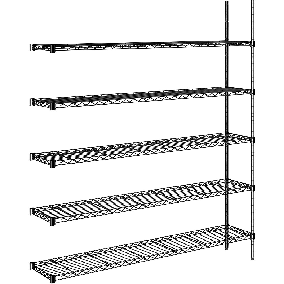 Scaffale a griglia in filo d'acciaio, nero, portata ripiani 100 kg, largh. x prof. 1520 x 360 mm, scaffale aggiuntivo, altezza 1880 mm, 5 ripiani-0
