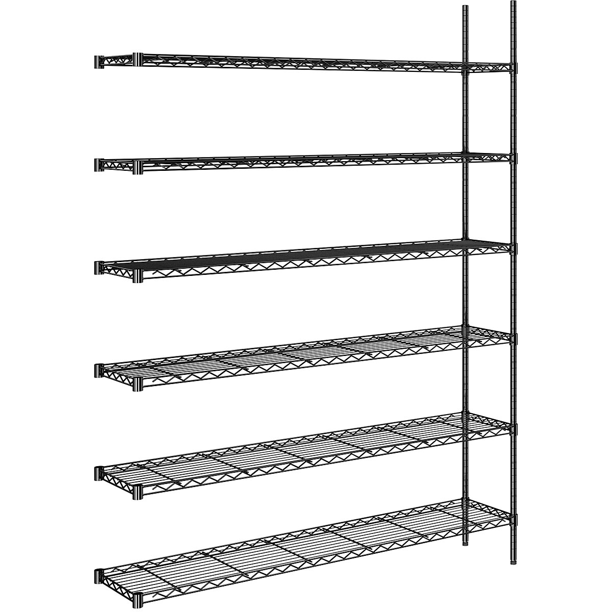 Scaffale a griglia in filo d'acciaio, nero, portata ripiani 100 kg, largh. x prof. 1520 x 360 mm, scaffale aggiuntivo, altezza 2180 mm, 6 ripiani-0