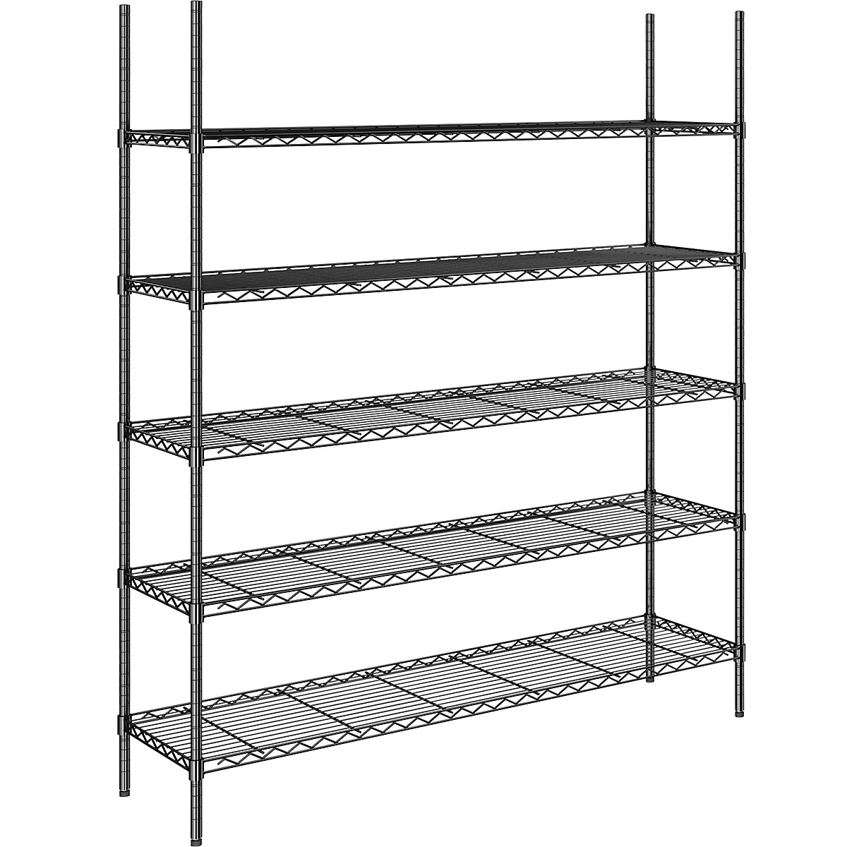 Scaffale a griglia in filo d'acciaio, nero, portata ripiani 100 kg, largh. x prof. 1520 x 460 mm, scaffale portante, altezza 1880 mm, 5 ripiani-0