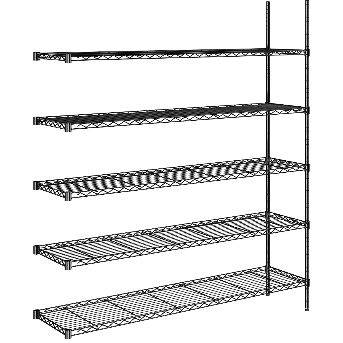 Scaffale a griglia in filo d'acciaio, nero, portata ripiani 100 kg, largh. x prof. 1520 x 460 mm, scaffale aggiuntivo, altezza 1880 mm, 5 ripiani-0