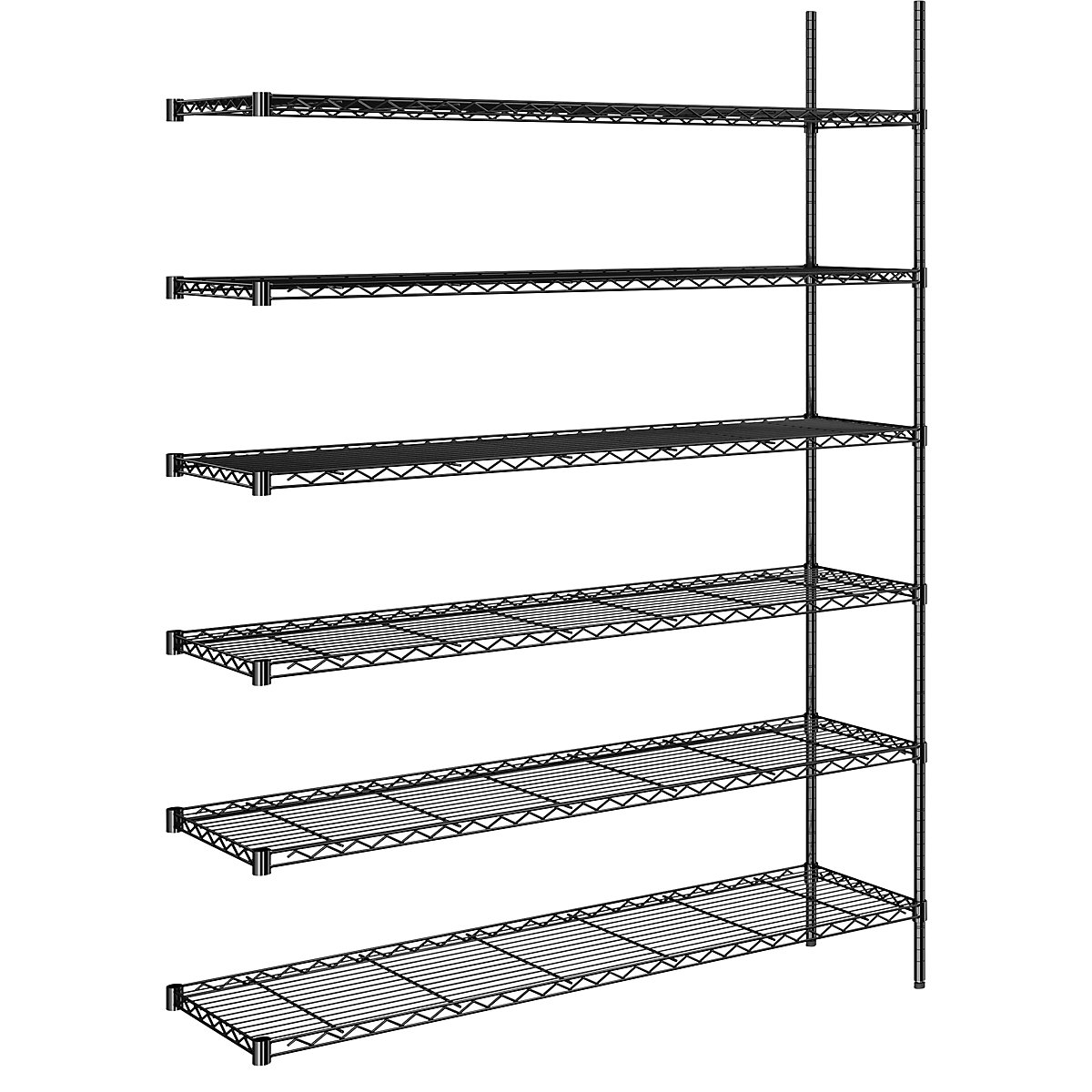Scaffale a griglia in filo d'acciaio, nero, portata ripiani 100 kg, largh. x prof. 1520 x 460 mm, scaffale aggiuntivo, altezza 2180 mm, 6 ripiani-0