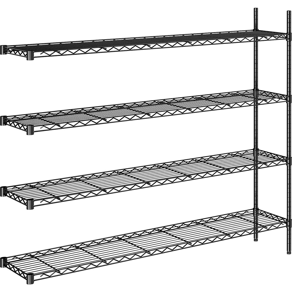 Scaffale a griglia in filo d'acciaio, nero, portata ripiani 100 kg, largh. x prof. 1520 x 360 mm, scaffale aggiuntivo, altezza 1370 mm, 4 ripiani-0