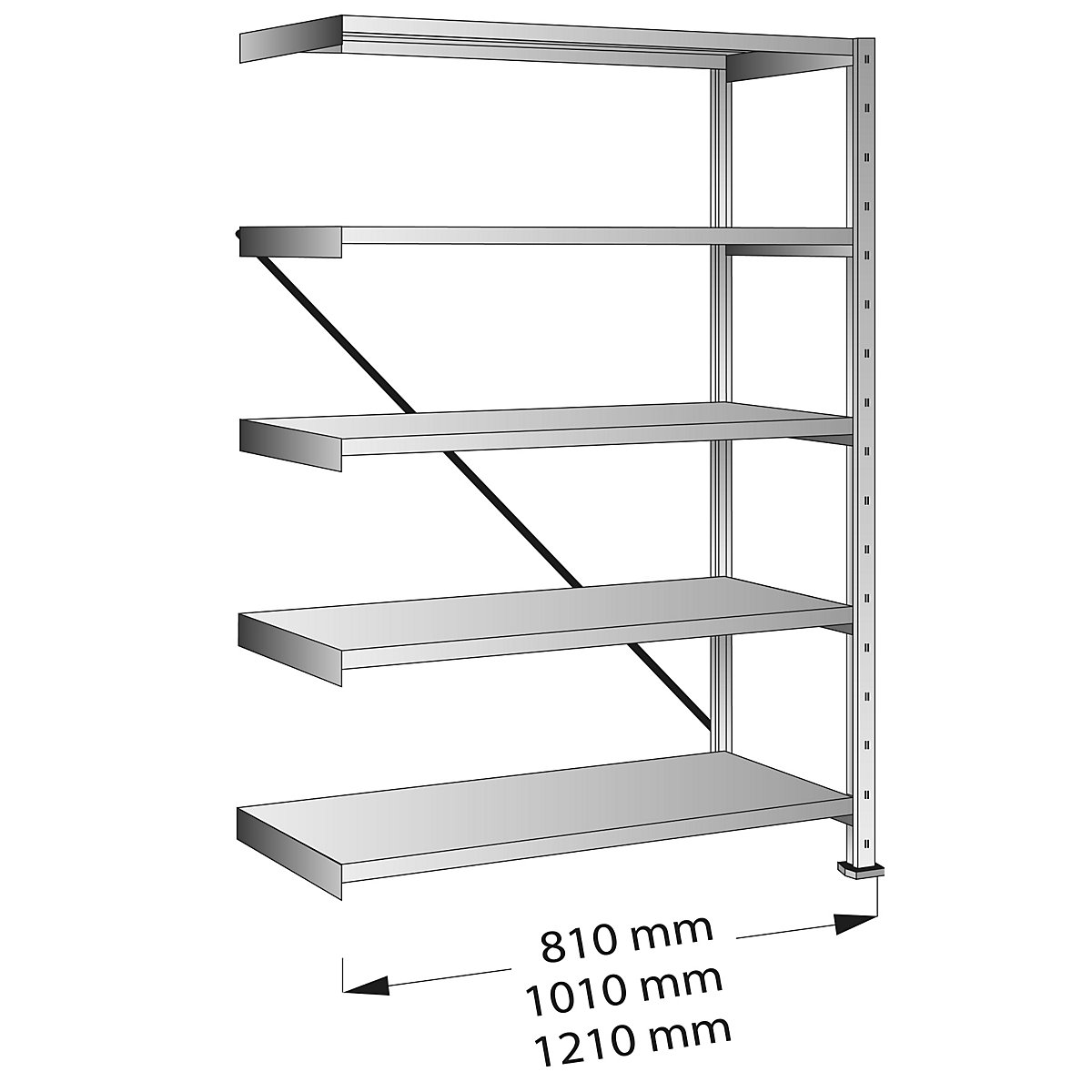 Scaffale a innesto CLEANA, scaffale aggiuntivo, larghezza ripiani 1200 mm, 5 ripiani, profondità ripiani 700 mm, portata 210 kg-0