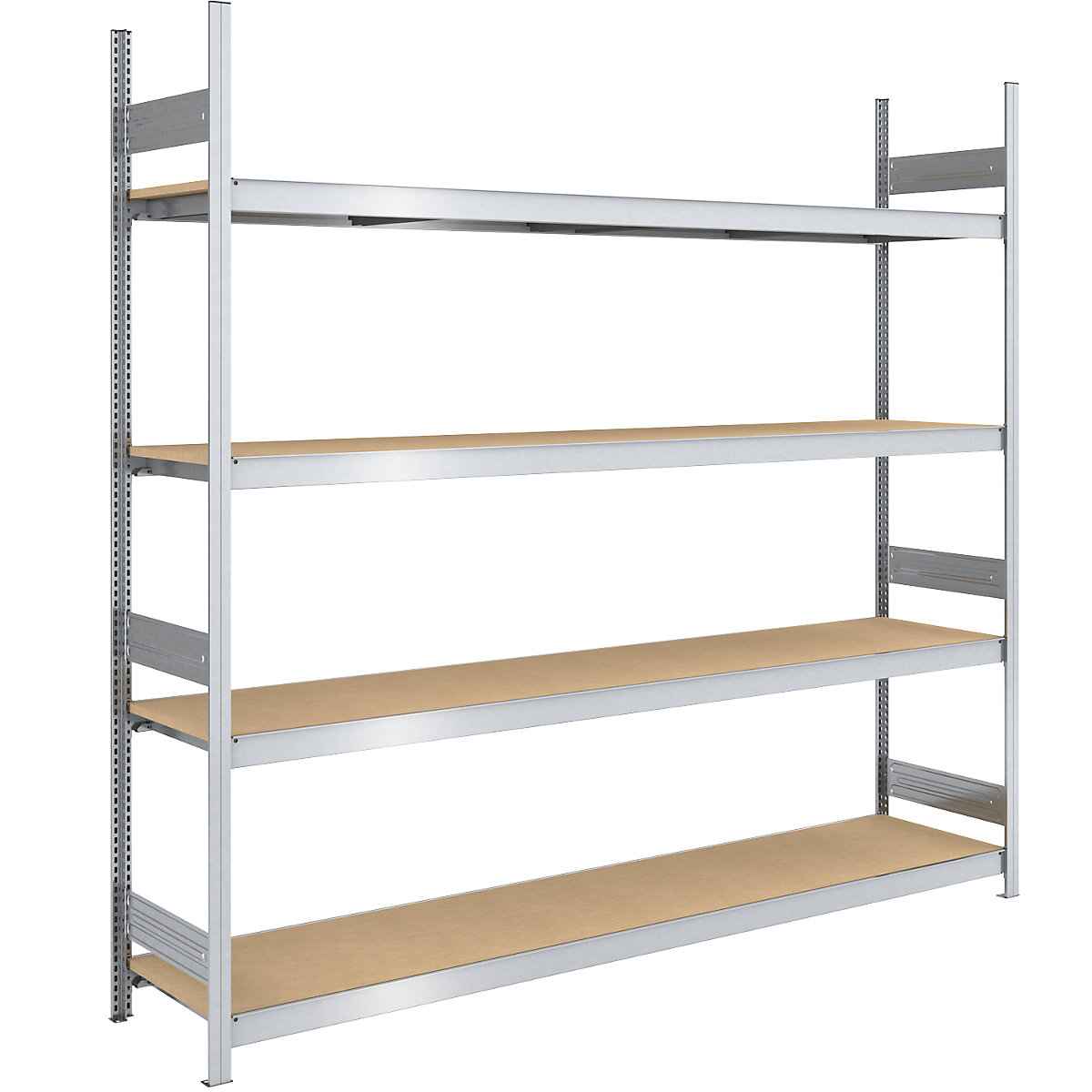 Scaffale a innesto con ripiani lunghi in pannelli di truciolato – hofe, altezza 2500 mm, larghezza 2500 (2 x 1250) mm, portata campata 1750 kg, profondità 600 mm, scaffale portante-0
