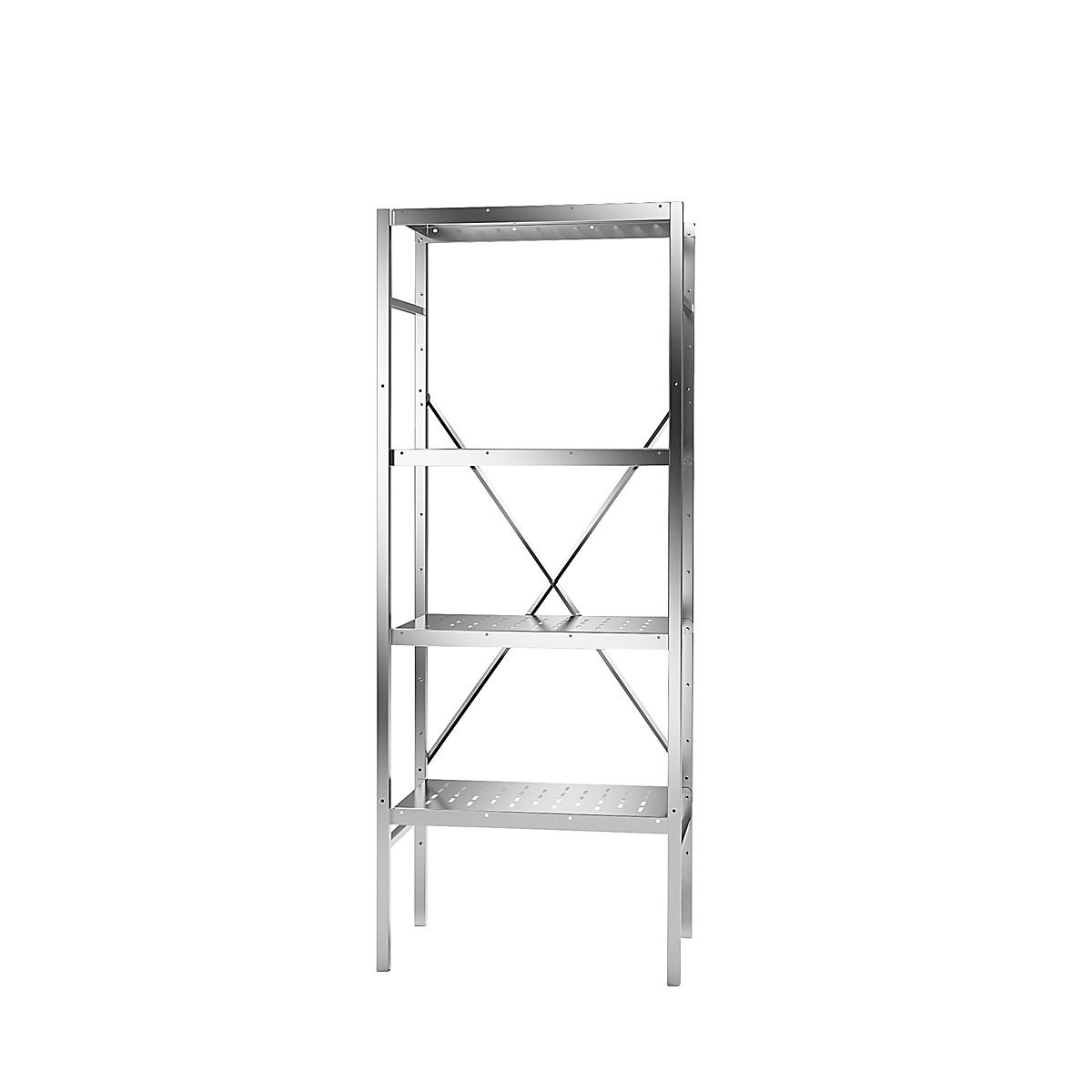 Scaffale a innesto in acciaio inox, 4 ripiani forati, larghezza x profondità ripiano 640 x 440 mm, scaffale portante-0