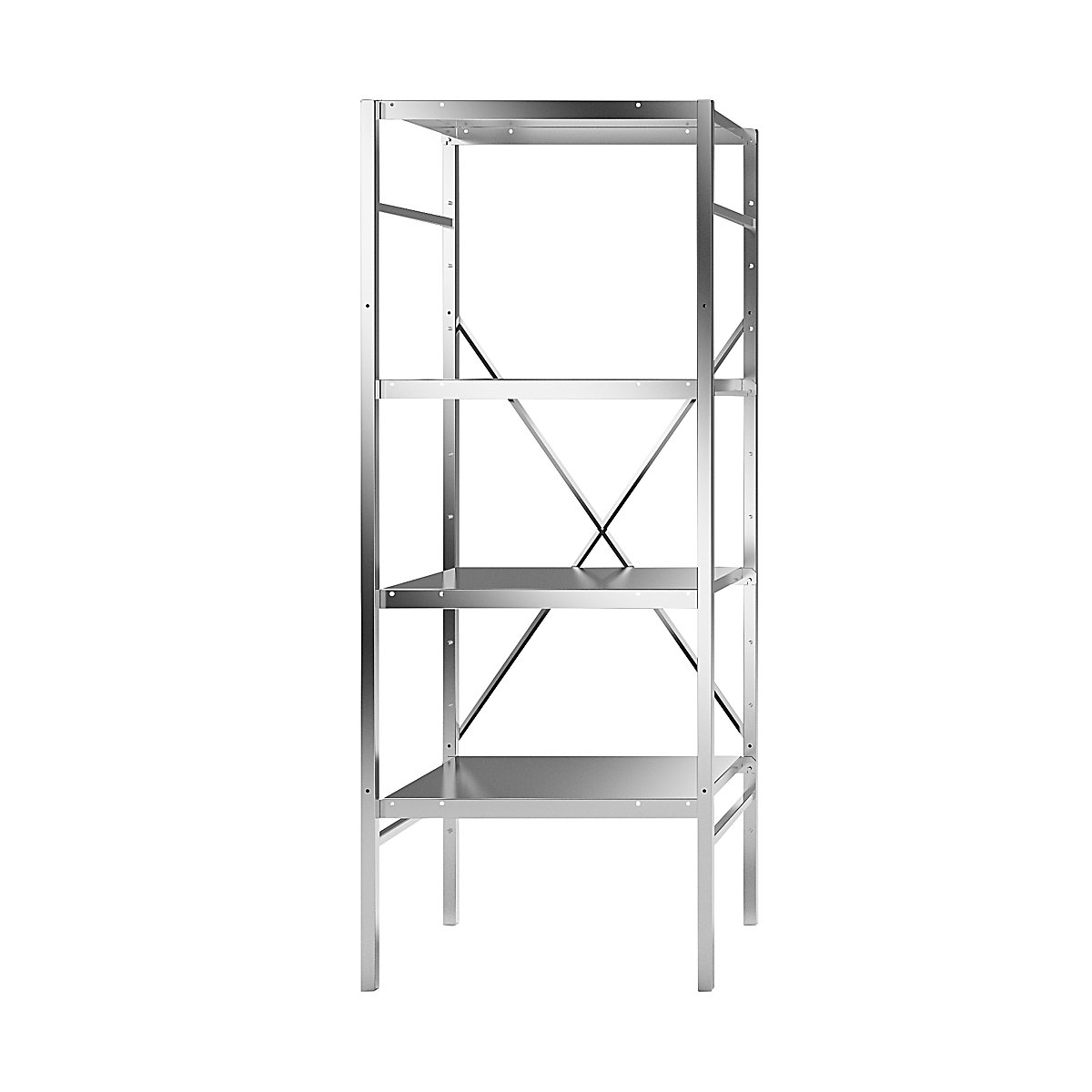 Scaffale a innesto in acciaio inox, 4 ripiani lisci, larghezza x profondità ripiano 640 x 540 mm, scaffale portante-0