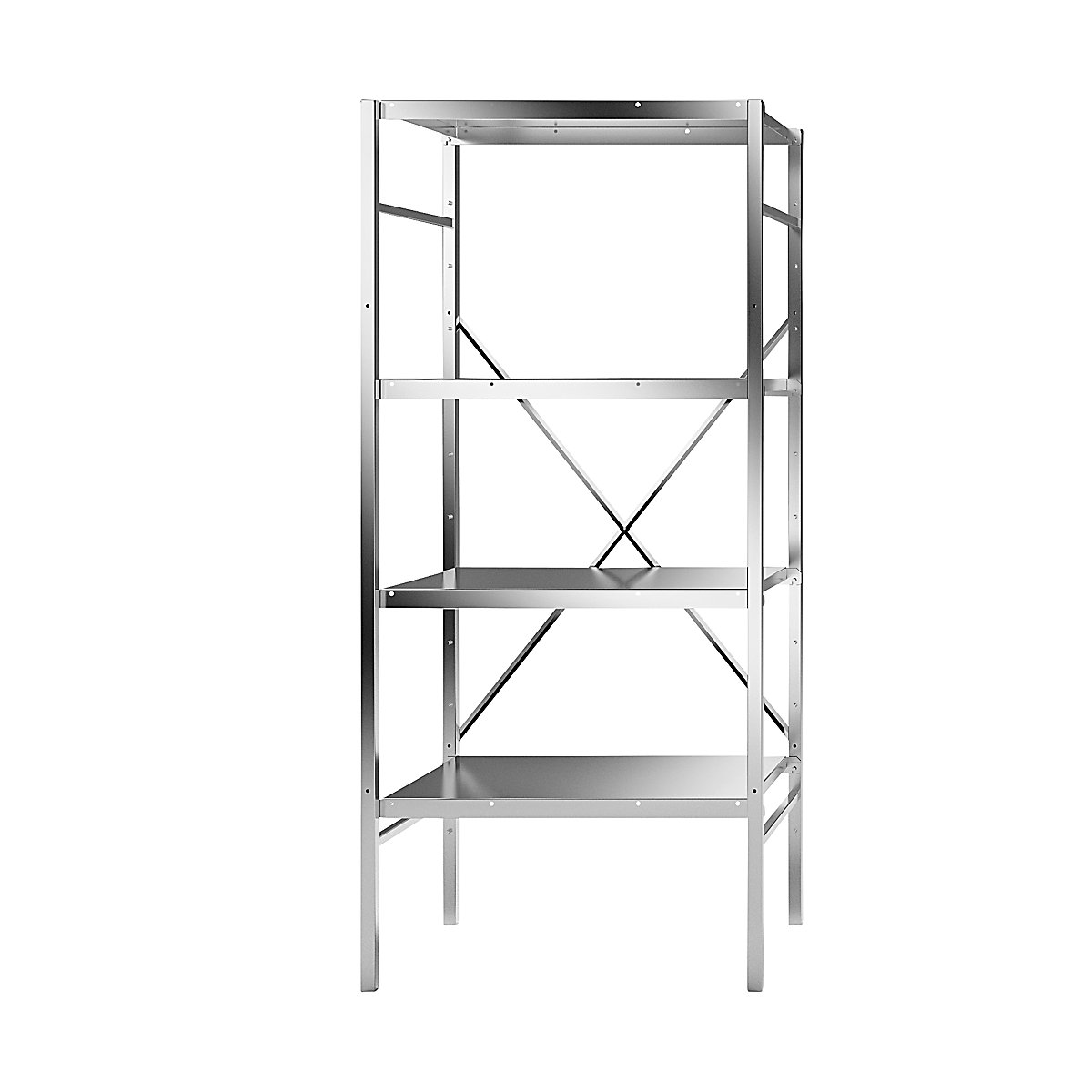 Scaffale a innesto in acciaio inox, 4 ripiani lisci, larghezza x profondità ripiano 740 x 540 mm, scaffale portante-0