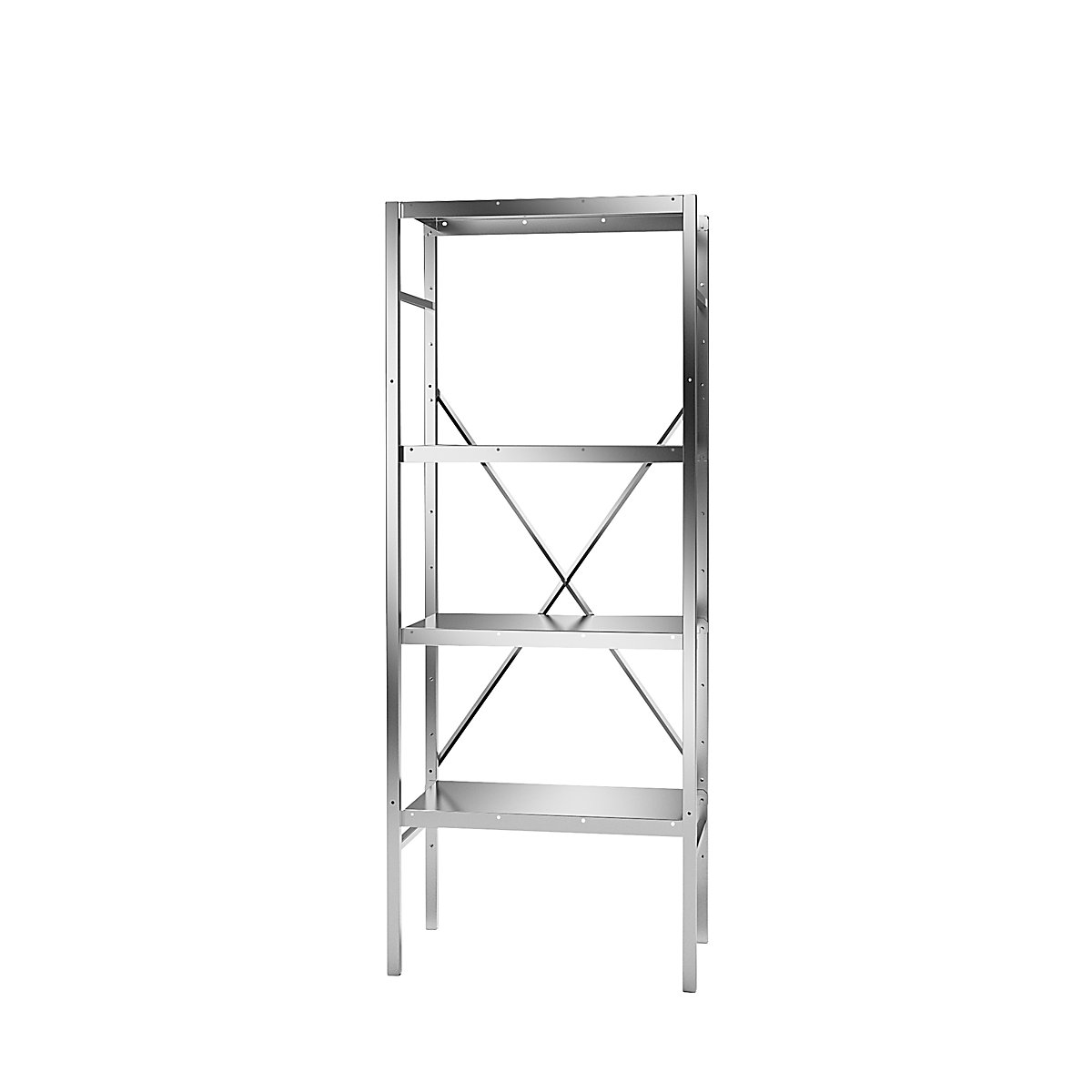 Scaffale a innesto in acciaio inox, 4 ripiani lisci, larghezza x profondità ripiano 640 x 440 mm, scaffale portante-0
