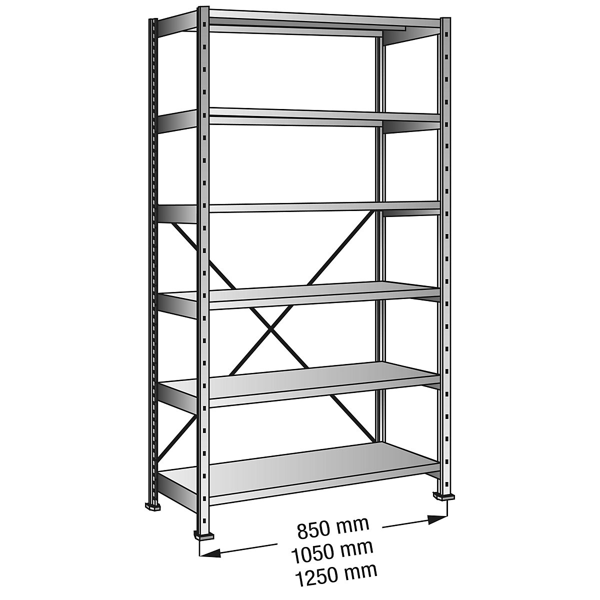 Scaffale a innesto per il magazzino e l'industria, larghezza ripiani 800 mm, 6 ripiani, struttura di base profonda 700 mm-0