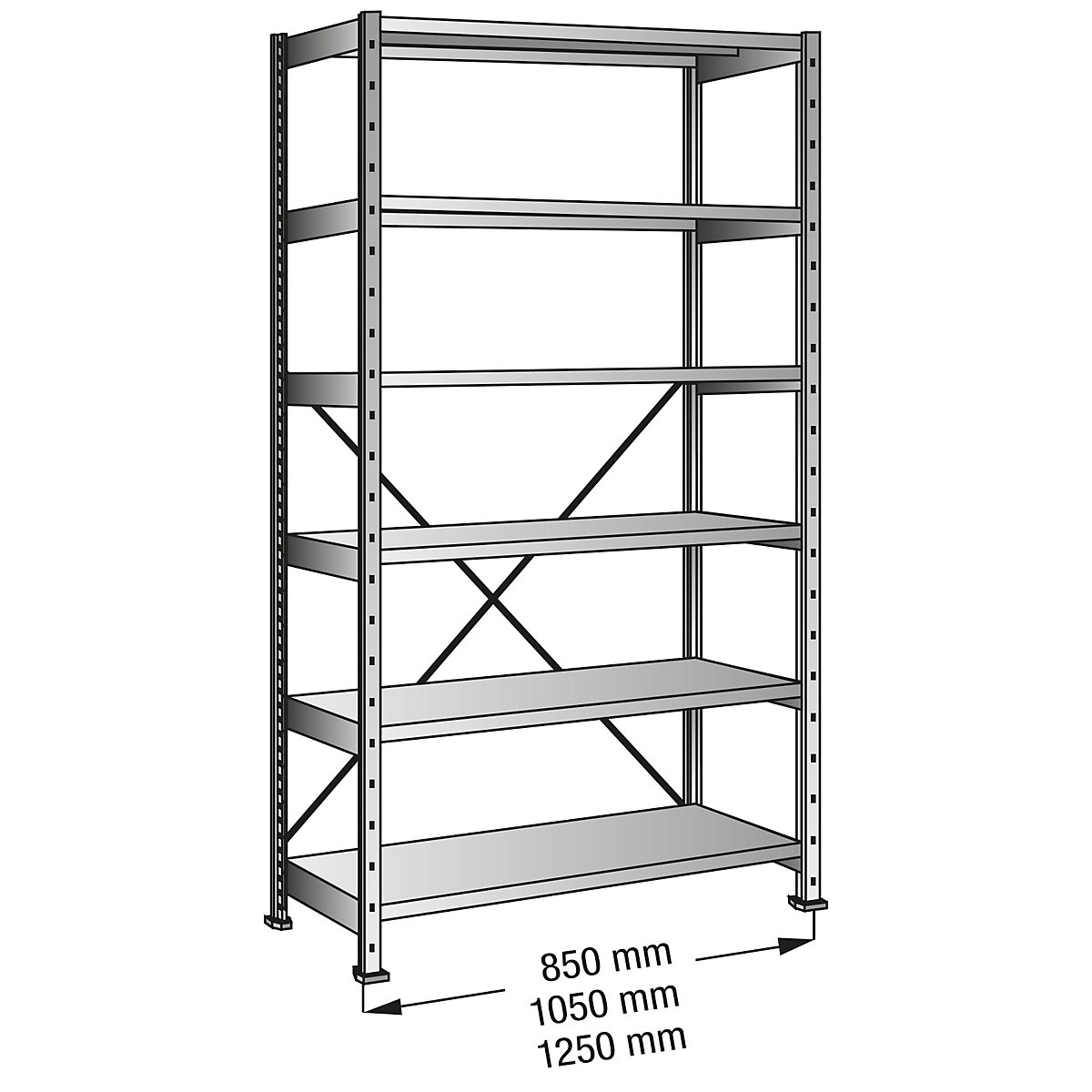 Scaffale a innesto per il magazzino e l'industria, larghezza ripiani 1200 mm, 6 ripiani, struttura di base profonda 700 mm-0