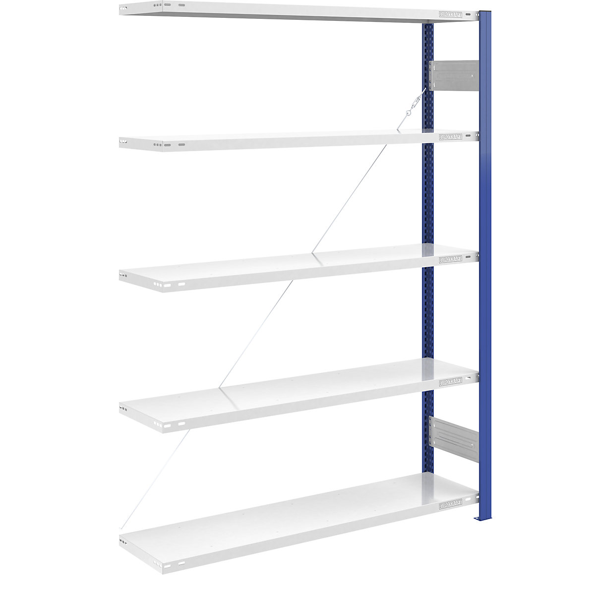 Scaffale a innesto per magazzino, montanti blu – eurokraft pro, alt. x largh. 2000 x 1300 mm, ripiano grigio chiaro, sc. aggiuntivo, profondità 400 mm-0