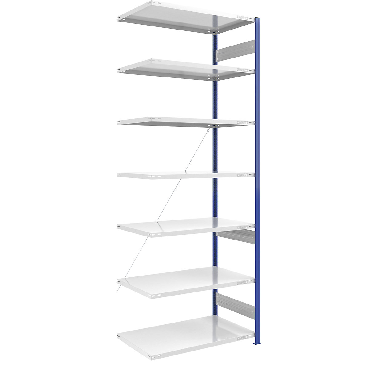 Scaffale a innesto per magazzino, montanti blu – eurokraft pro, alt. x largh. 3000 x 1000 mm, ripiano grigio chiaro, scaffale aggiuntivo, profondità 800 mm-0