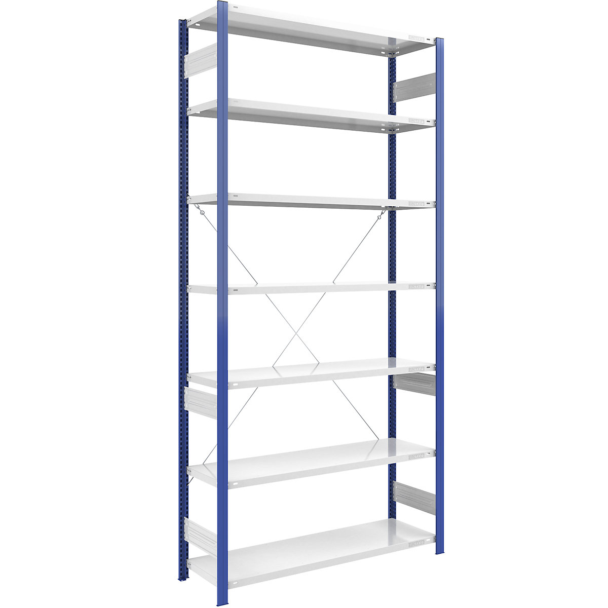 Scaffale a innesto per magazzino, montanti blu – eurokraft pro, alt. x largh. 3000 x 1300 mm, ripiano grigio chiaro, scaffale portante, profondità 500 mm-0