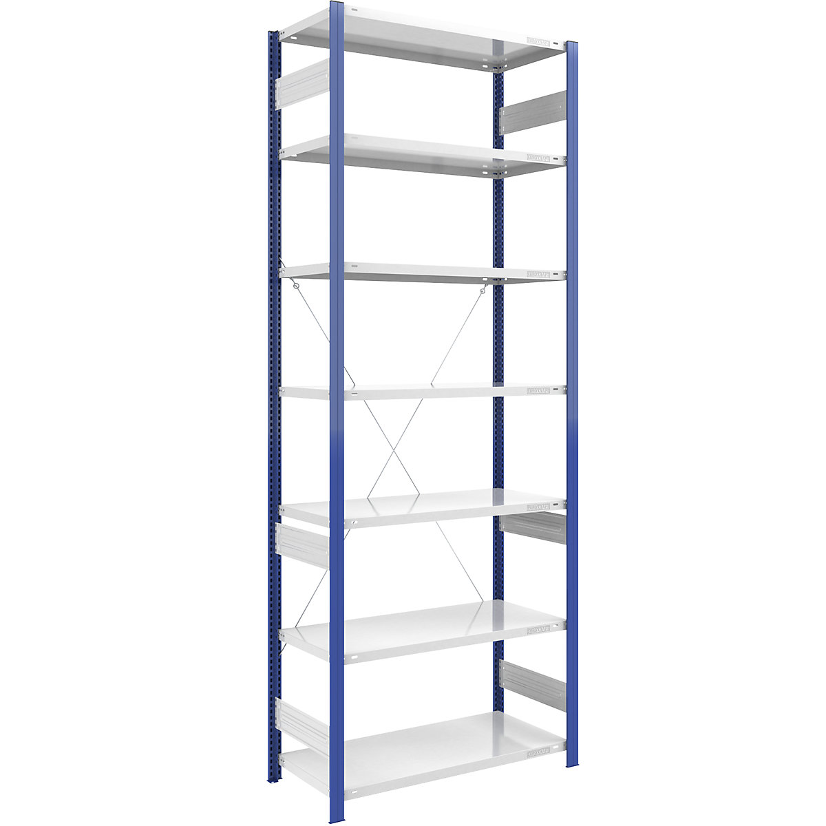 Scaffale a innesto per magazzino, montanti blu – eurokraft pro, alt. x largh. 3000 x 1000 mm, ripiano grigio chiaro, scaffale portante, profondità 600 mm-0