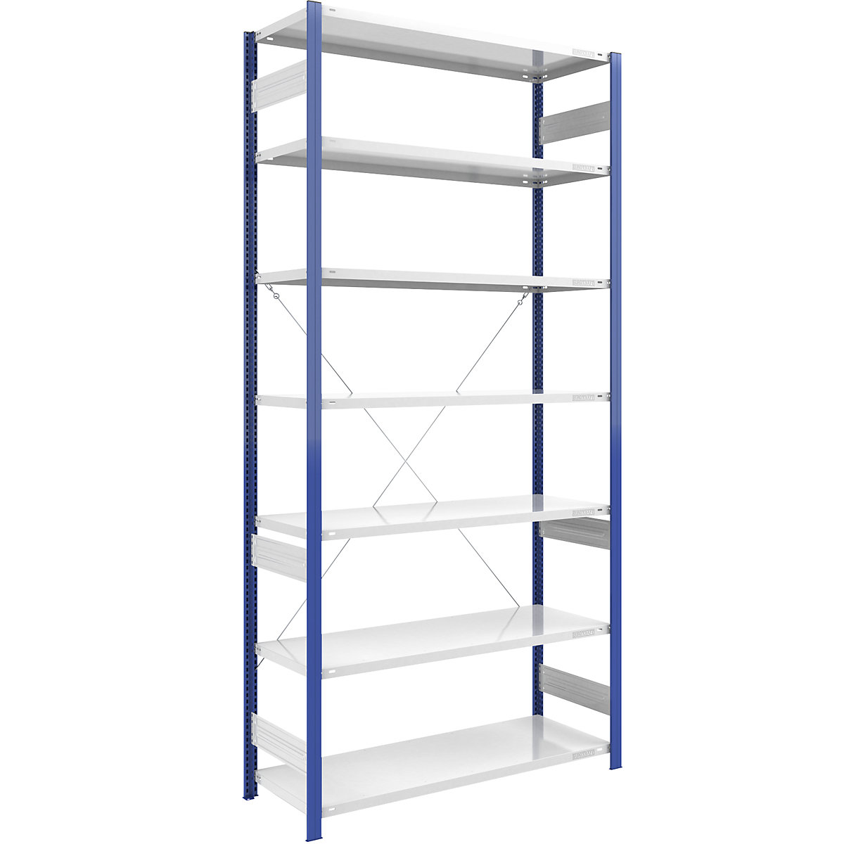 Scaffale a innesto per magazzino, montanti blu – eurokraft pro, alt. x largh. 3000 x 1300 mm, ripiano grigio chiaro, scaffale portante, profondità 600 mm-0