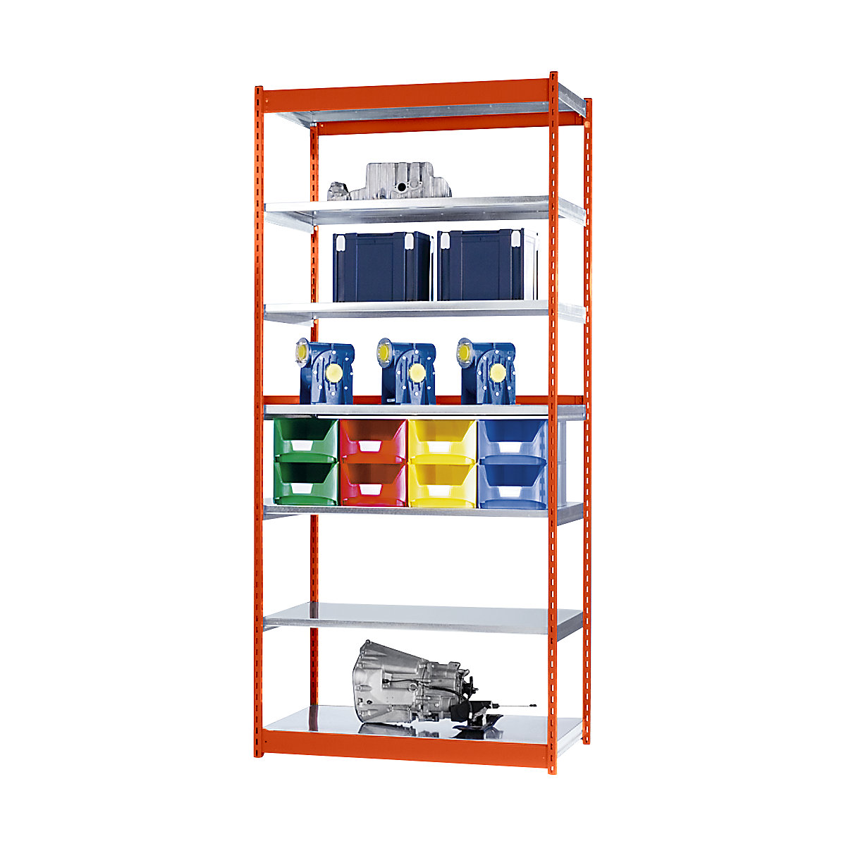 Scaffale a innesto stabile, con 1 lato utile – hofe, altezza scaffale 3000 mm, arancio / zincato, larghezza ripiani 1325 mm, sc. base, larghezza x profondità 1325 x 400 mm-0