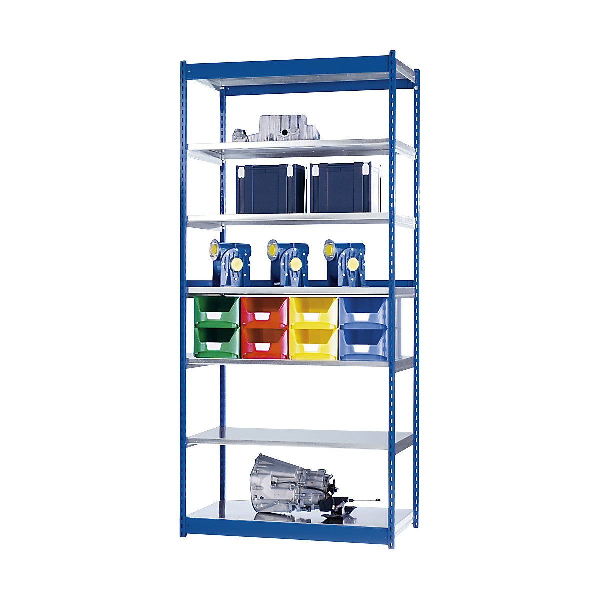 Scaffale a innesto stabile, con 1 lato utile – hofe, altezza scaffale 3000 mm, blu / zincato, larghezza ripiani 1325 mm, sc. base, larghezza x profondità 1325 x 400 mm-0