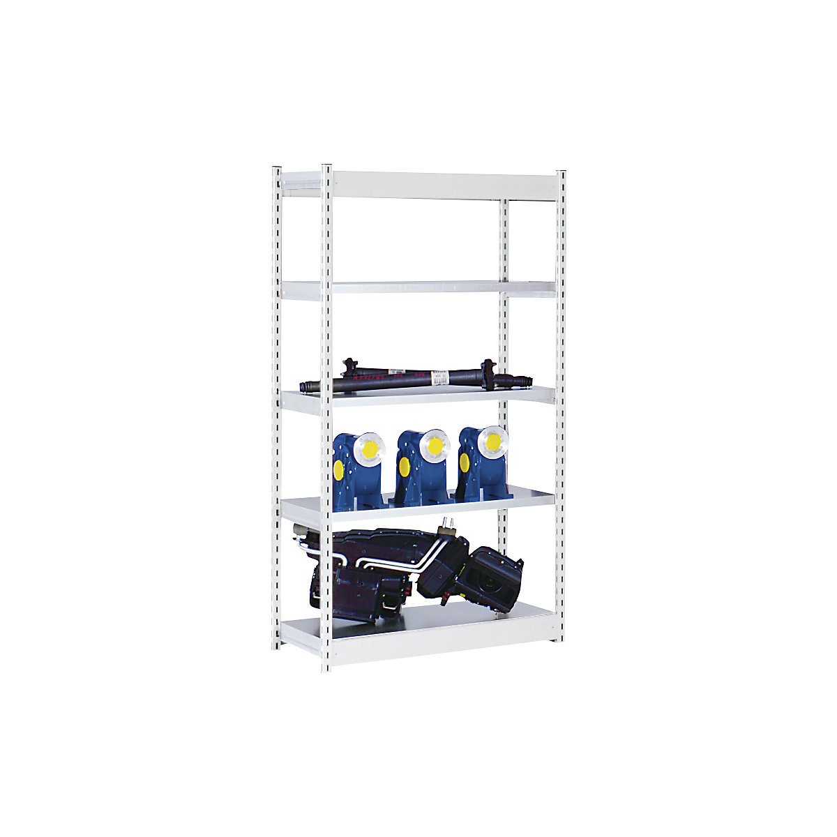 Scaffale a innesto stabile, con 1 lato utile – hofe, altezza scaffale 2000 mm, grigio chiaro / zincato, larghezza ripiani 1025 mm, sc. base, larghezza x profondità 1025 x 500 mm-0