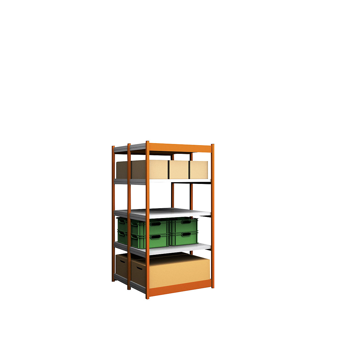 Scaffale a innesto stabile, con 2 lati utili – hofe, altezza scaffale 2000 mm, arancio / zincato, larghezza ripiani 1025 mm, sc. base, larghezza x profondità 1025 x 500 mm-0