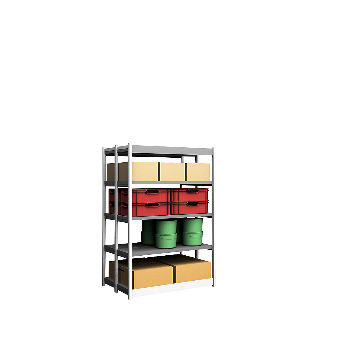 Scaffale a innesto stabile, con 2 lati utili – hofe, altezza scaffale 2000 mm, grigio chiaro / zincato, larghezza ripiani 1025 mm, sc. base, larghezza x profondità 1025 x 400 mm-0