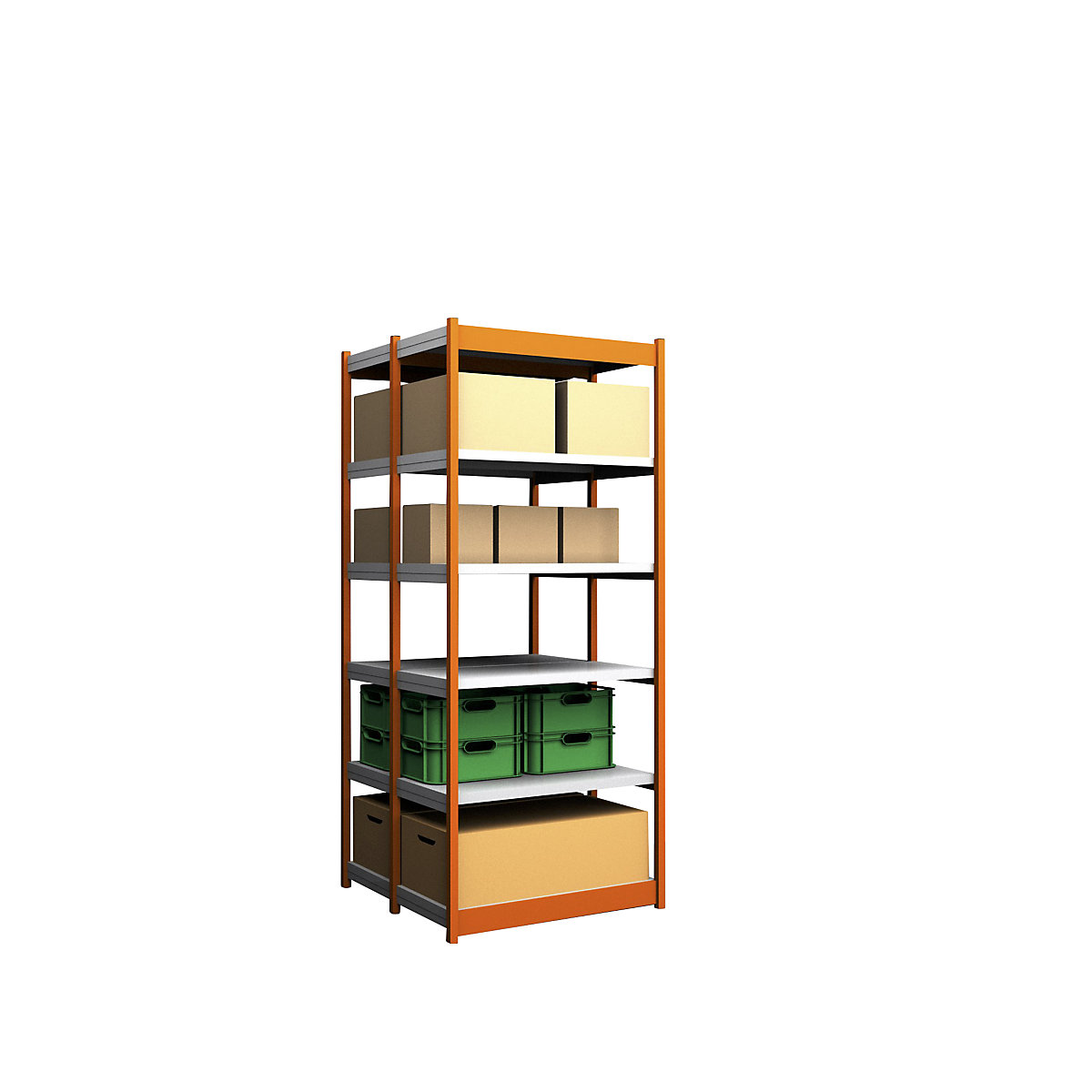 Scaffale a innesto stabile, con 2 lati utili – hofe, altezza scaffale 2500 mm, arancio / zincato, larghezza ripiani 1025 mm, sc. base, larghezza x profondità 1025 x 500 mm-0