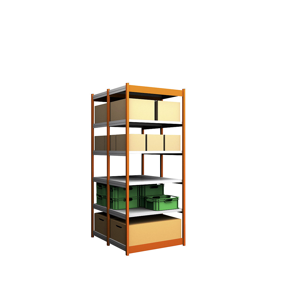 Scaffale a innesto stabile, con 2 lati utili – hofe, altezza scaffale 2500 mm, arancio / zincato, larghezza ripiani 1025 mm, sc. base, larghezza x profondità 1025 x 600 mm-0
